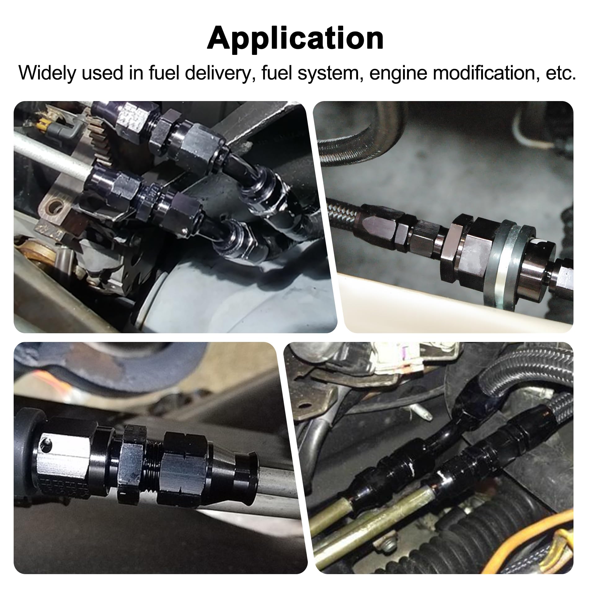 Evil Energy 6An Male To 5/16'' Hardline Compression Fitting Adapter Aluminum Black 2Pcs