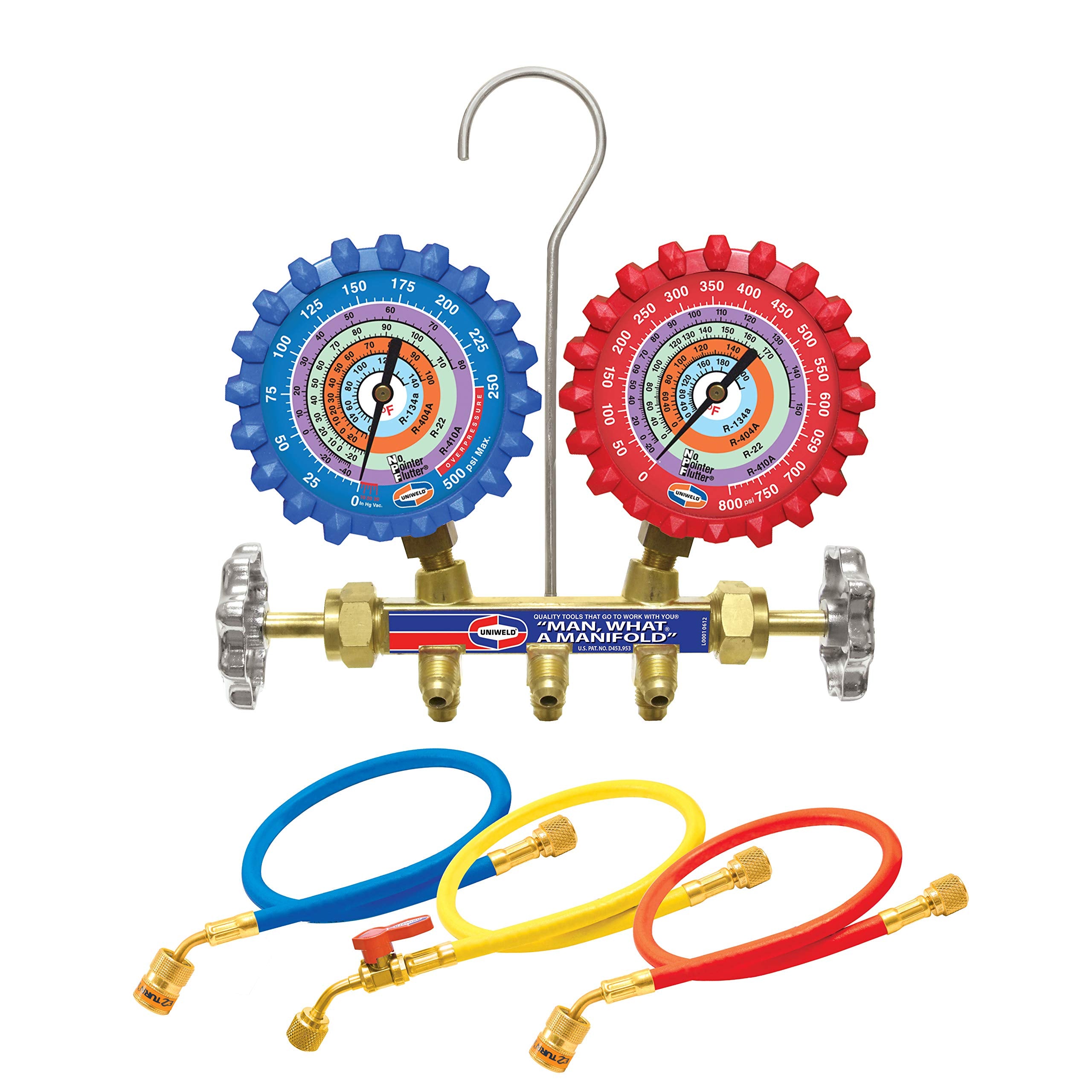 Uniweld QS8N5SMEZ 2-Valve Brass Manifold with 5 EZ Turn Hoses, No Pointer Flutter