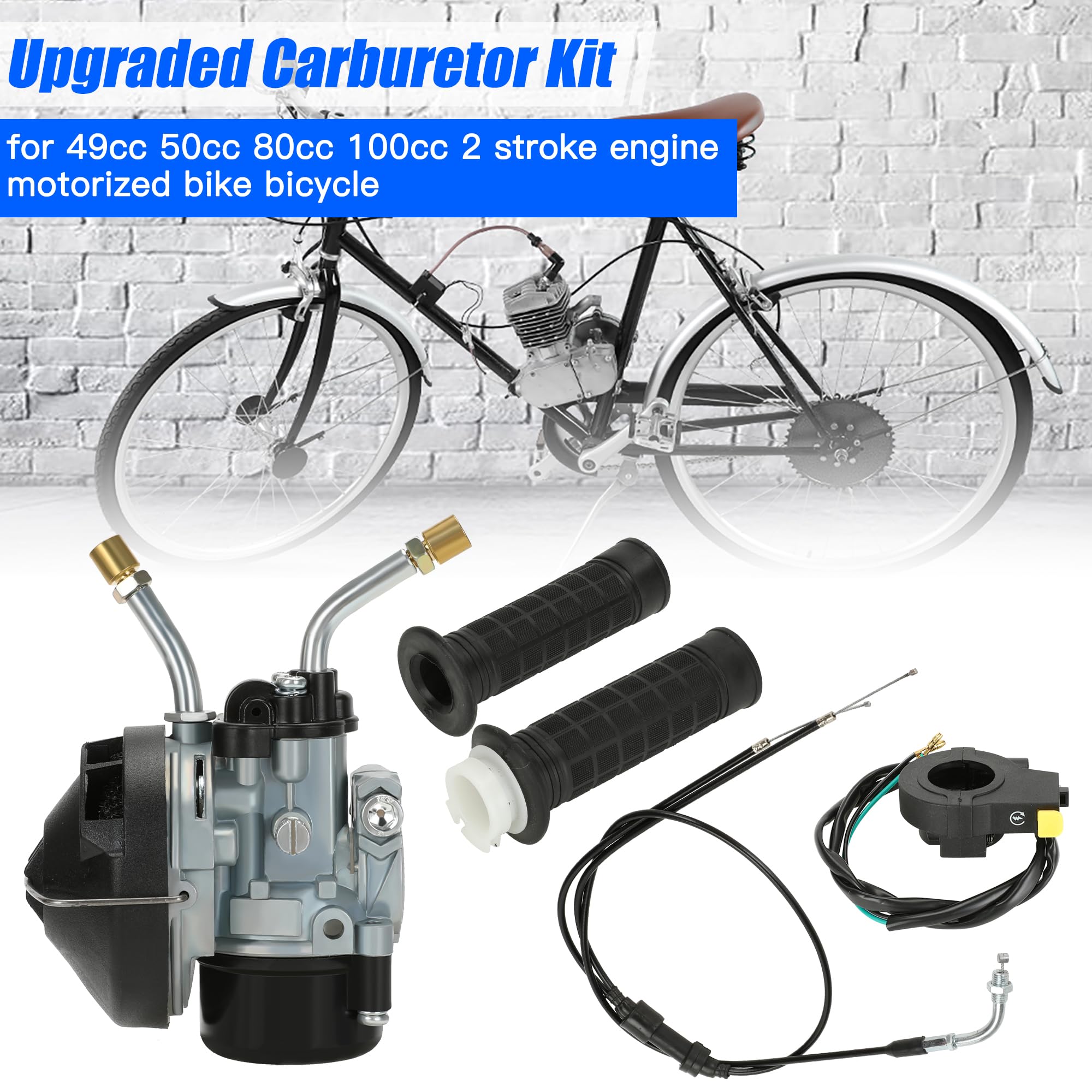 YOXUFA Upgraded 2 Stroke Carburetor Throttle Cable Assembly Kit for 80cc 100cc 49cc 50cc 66cc Engine Gas Motor Motorized Bike Mo