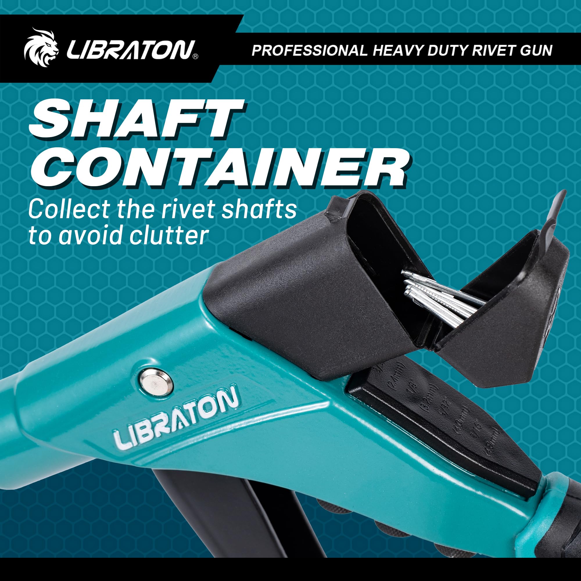 Libraton Professional Heavy Duty Rivet Gun, One-Handed Pop Rivet Gun Set, Robust Riveter With Shaft Container, Manual Riveting T
