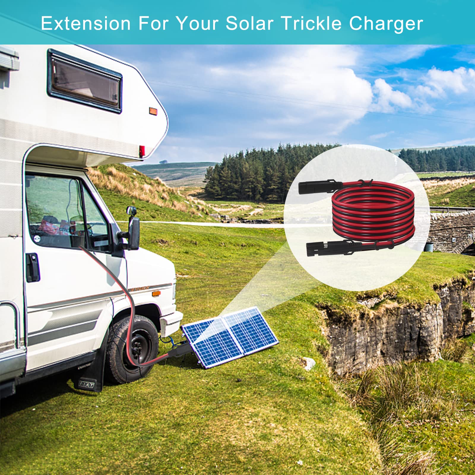 12FT SAE to SAE Extension Cable 16AWG- SAE Extension Cord, SAE 2Pin Bullet Quick Connect 16awg Heavy Duty Wire Harness with Wate