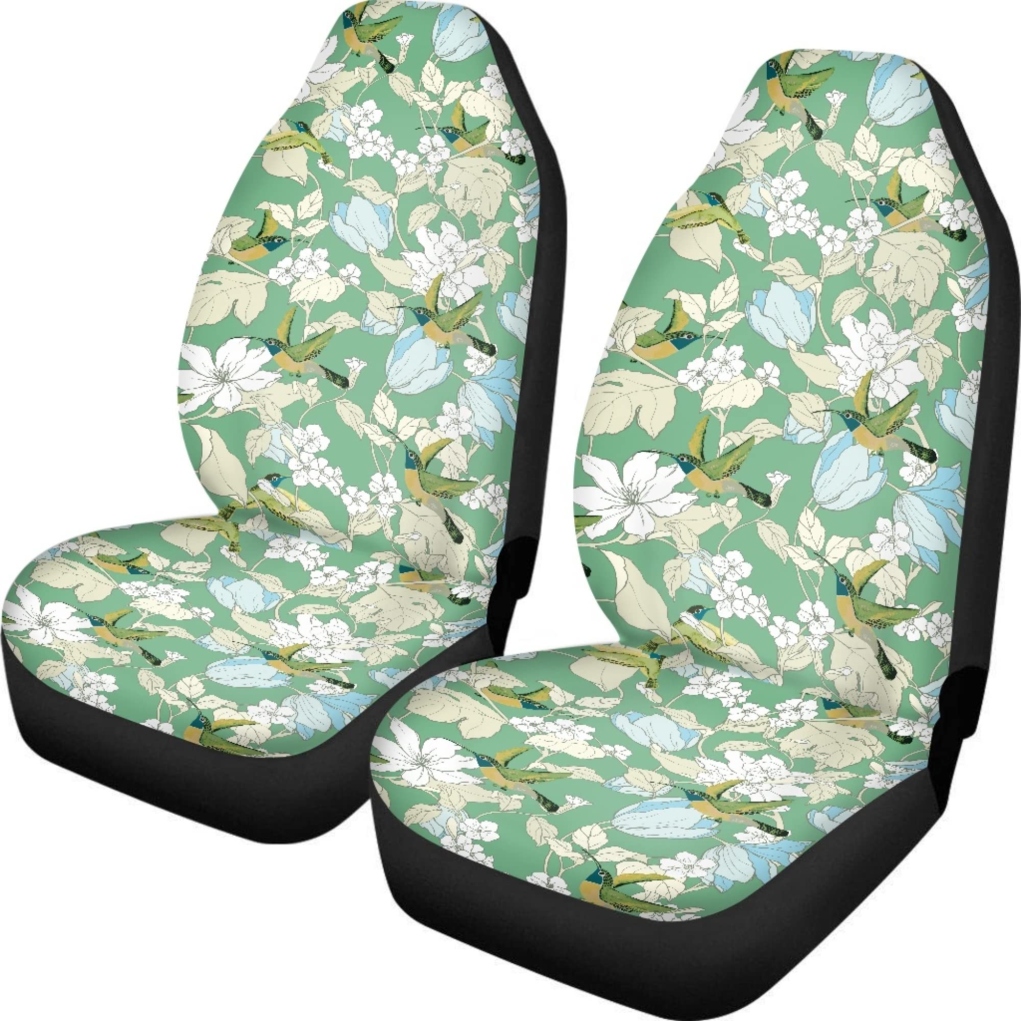 Toaddmos Auto Front Seat Cover, Floral With Hummingbird Print Universal Car Seat Cover Protector, Fit Most Vehicle Decorative Se