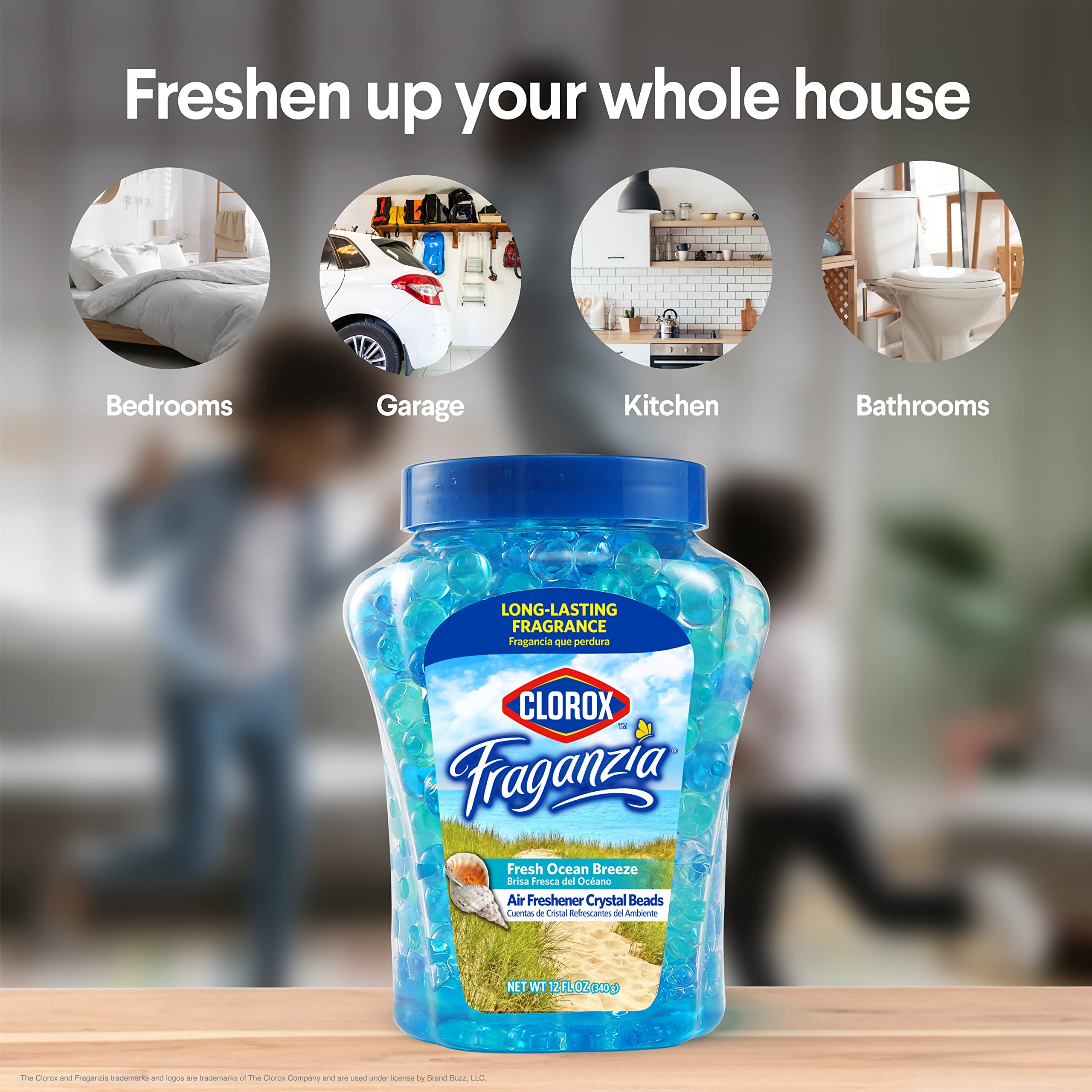 Clorox Fraganzia Air Freshener Beads - Fresh Ocean Breeze - Gel Air Fresheners for Home, Toilet, Bedroom, Closet, Car - Odor Eli