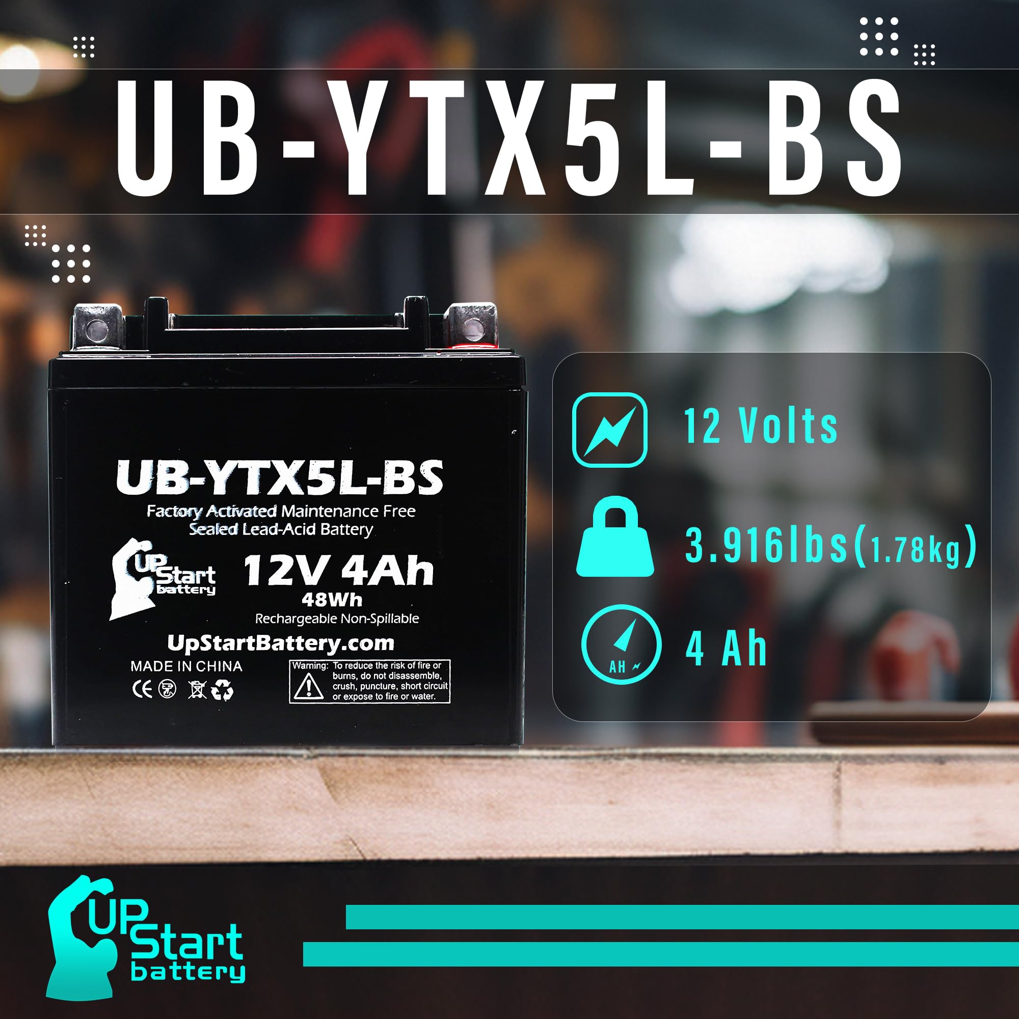 Ytx5L-Bs Battery Replacement (4Ah, 12V, Sealed) Factory Activated, Maintenance Free Battery Compatible With - 2006 Honda Crf150F
