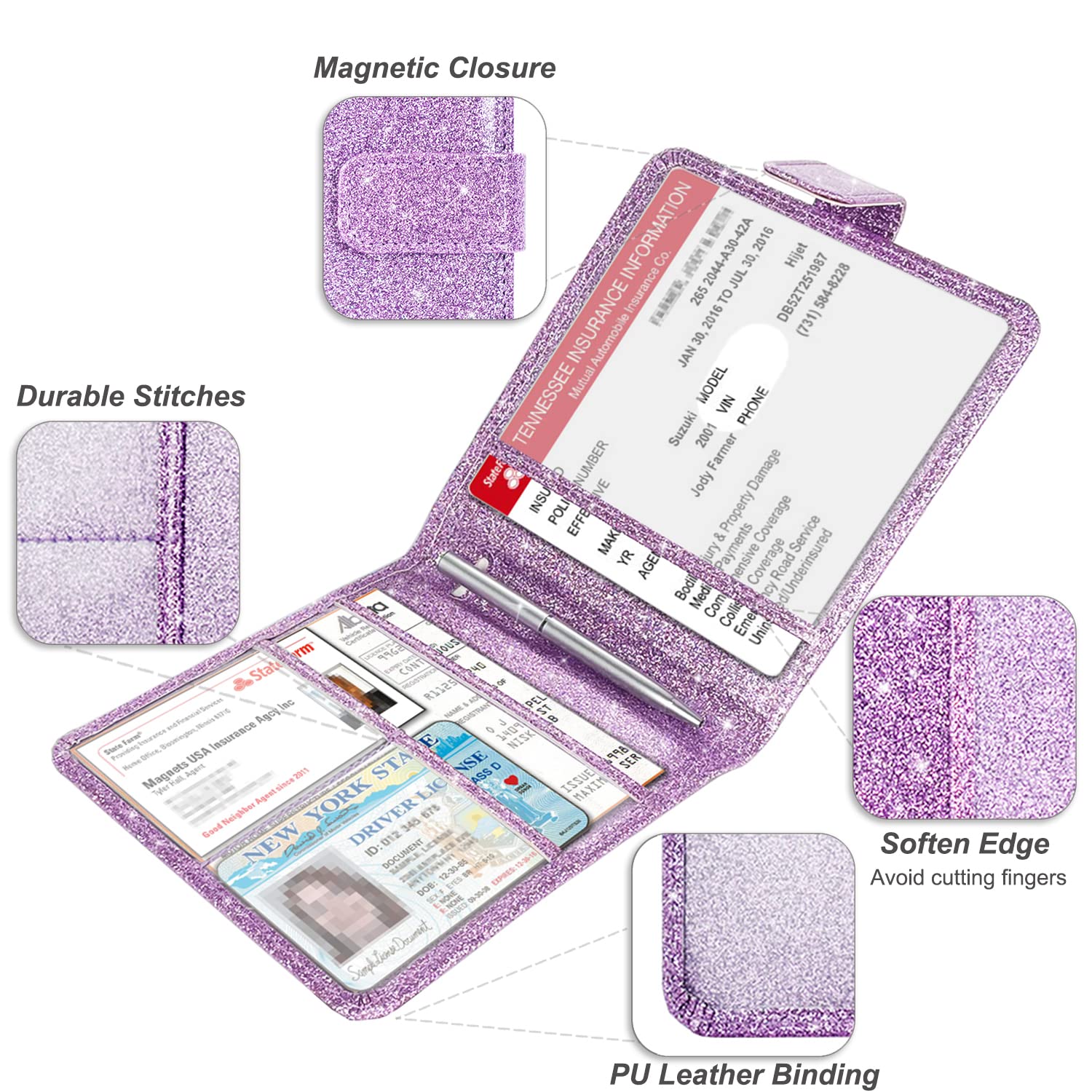 Yaviv Car Registration And Insurance Holder, Vehicle Glove Box Car Organizer With Magnetic Closure, Auto Truck Comparment Access