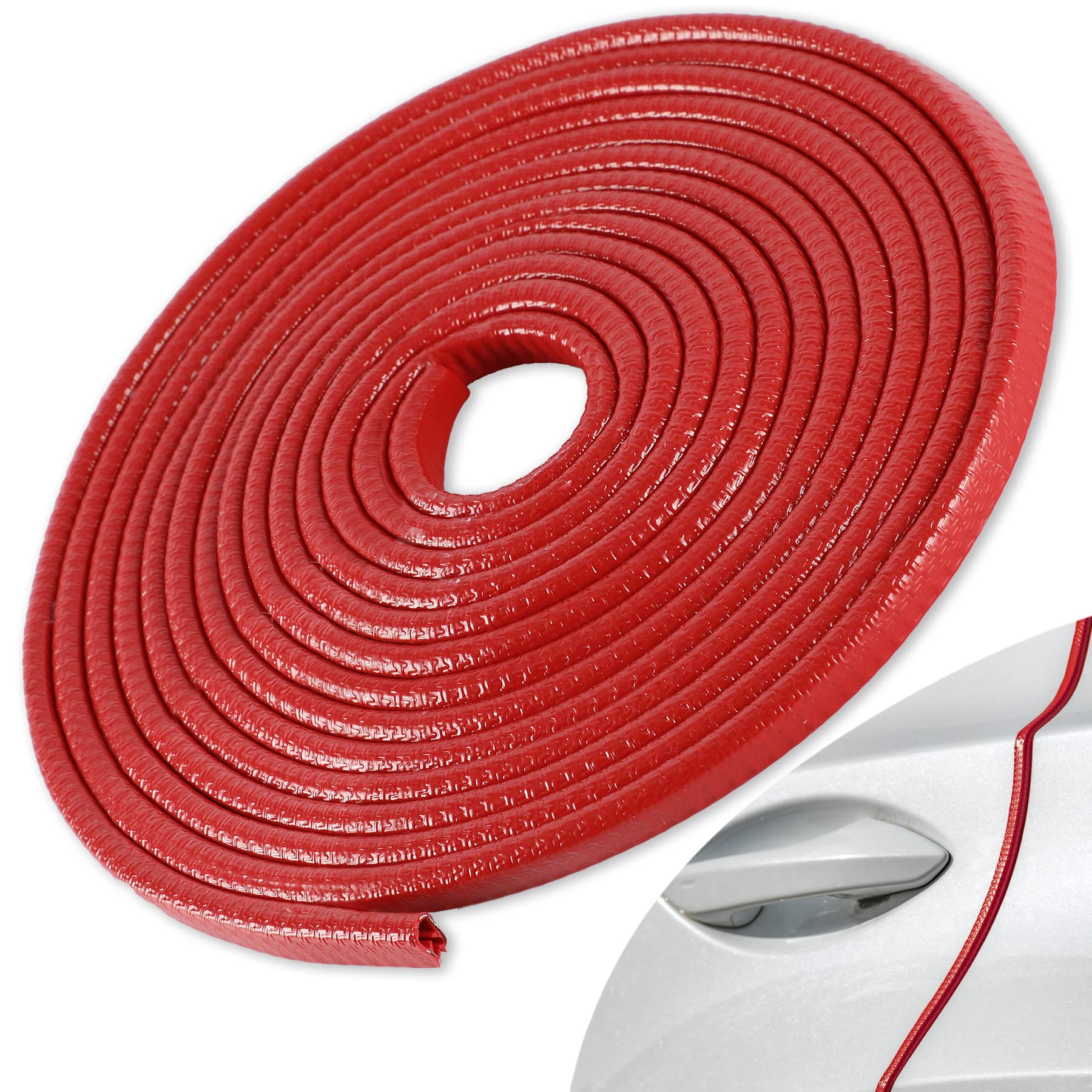 Singaro 16.4Ft (5M) Car Door Edge Guard, No Glue Rubber Decorative Protective Strip, Car Door Entry Protector, Applicable To Car, Truck, Suv And Atv,Car Exterior Accessories(Red)