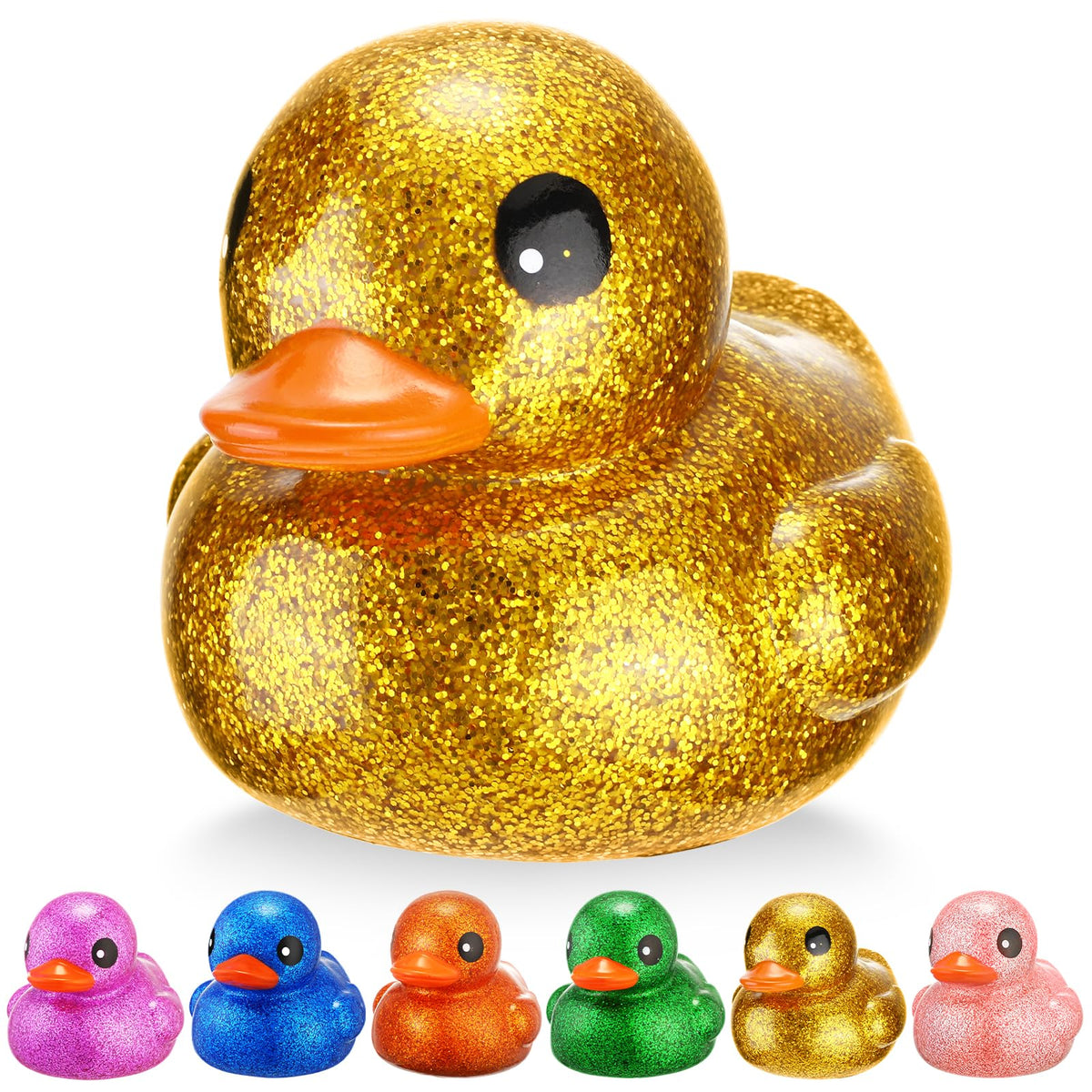 Honoson 6 Pieces Giant Glitter Rubber Ducks 6.89 Inch Big Sparkly Rubber Ducky Jumbo Duck Bathtub Toys With Squeaky Sound For Ba