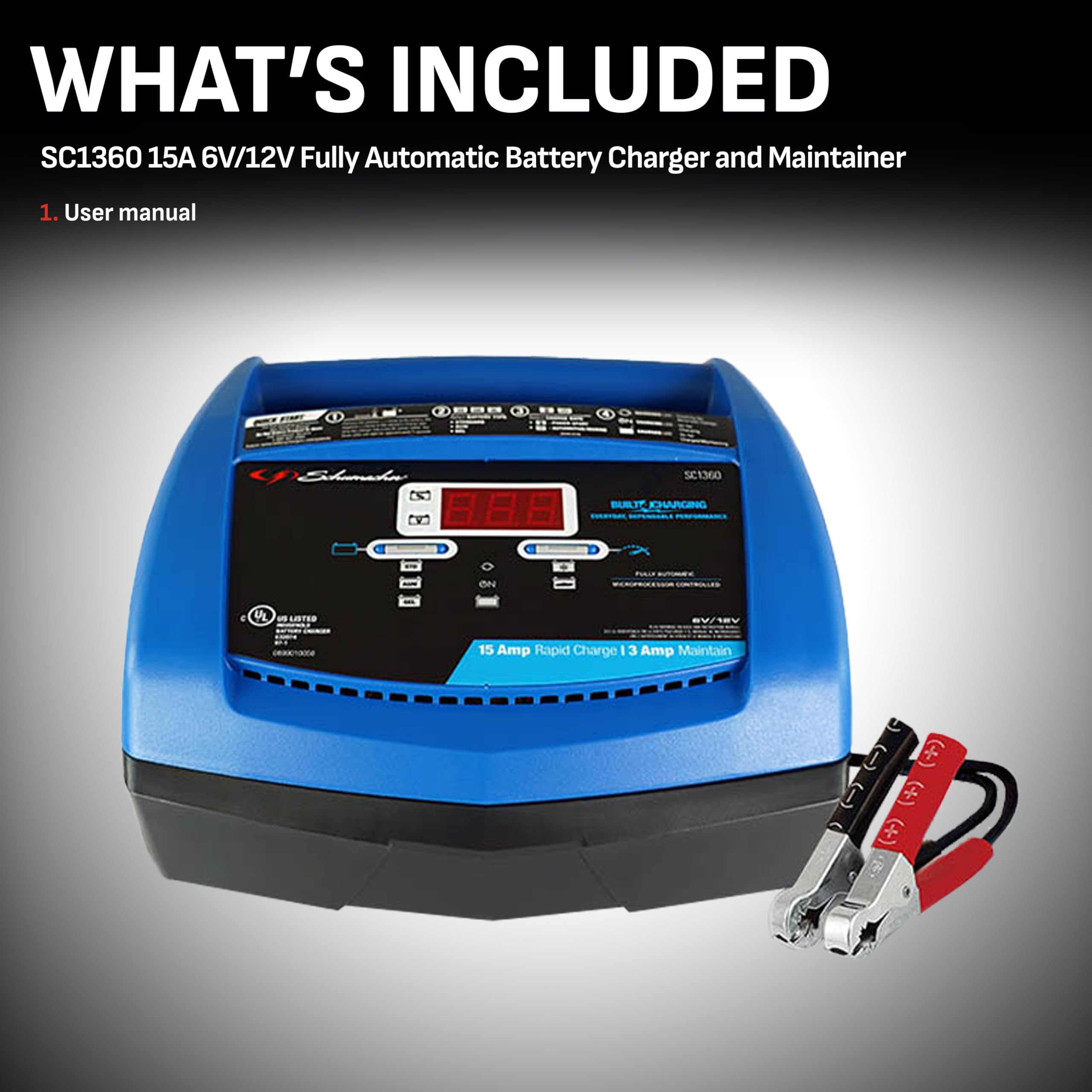 Schumacher Electric Ship 'n Shore Rapid Battery Charger and Maintainer, SC1360, 4-in-1, Fully Automatic, Battery Tester, 15 Amps