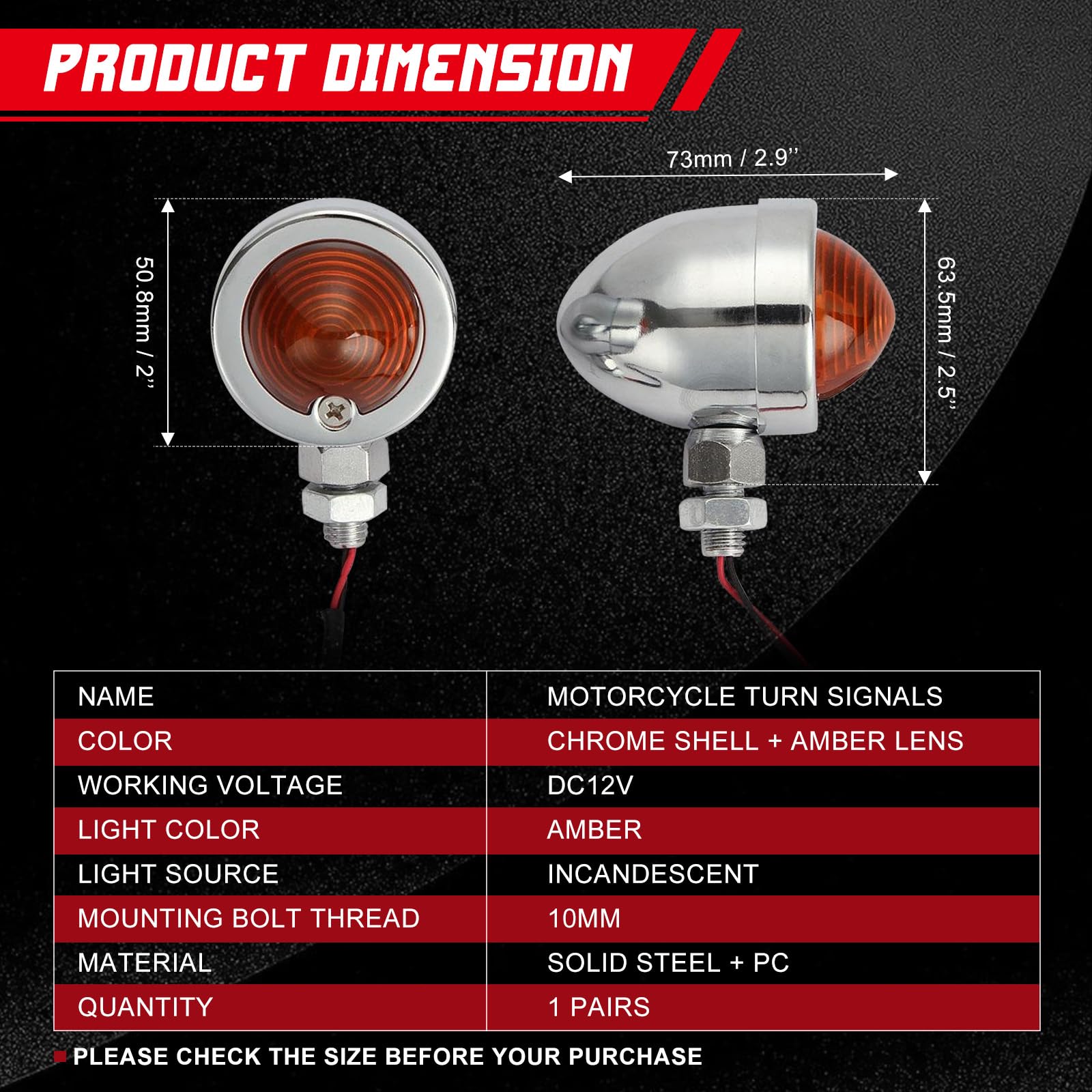 Innoglow Motorcycle Turn Signal Lights For Harley Kawasaki Suzuki Yamaha Motorcycle Custom Bike Cruiser Bobber (Chrome)