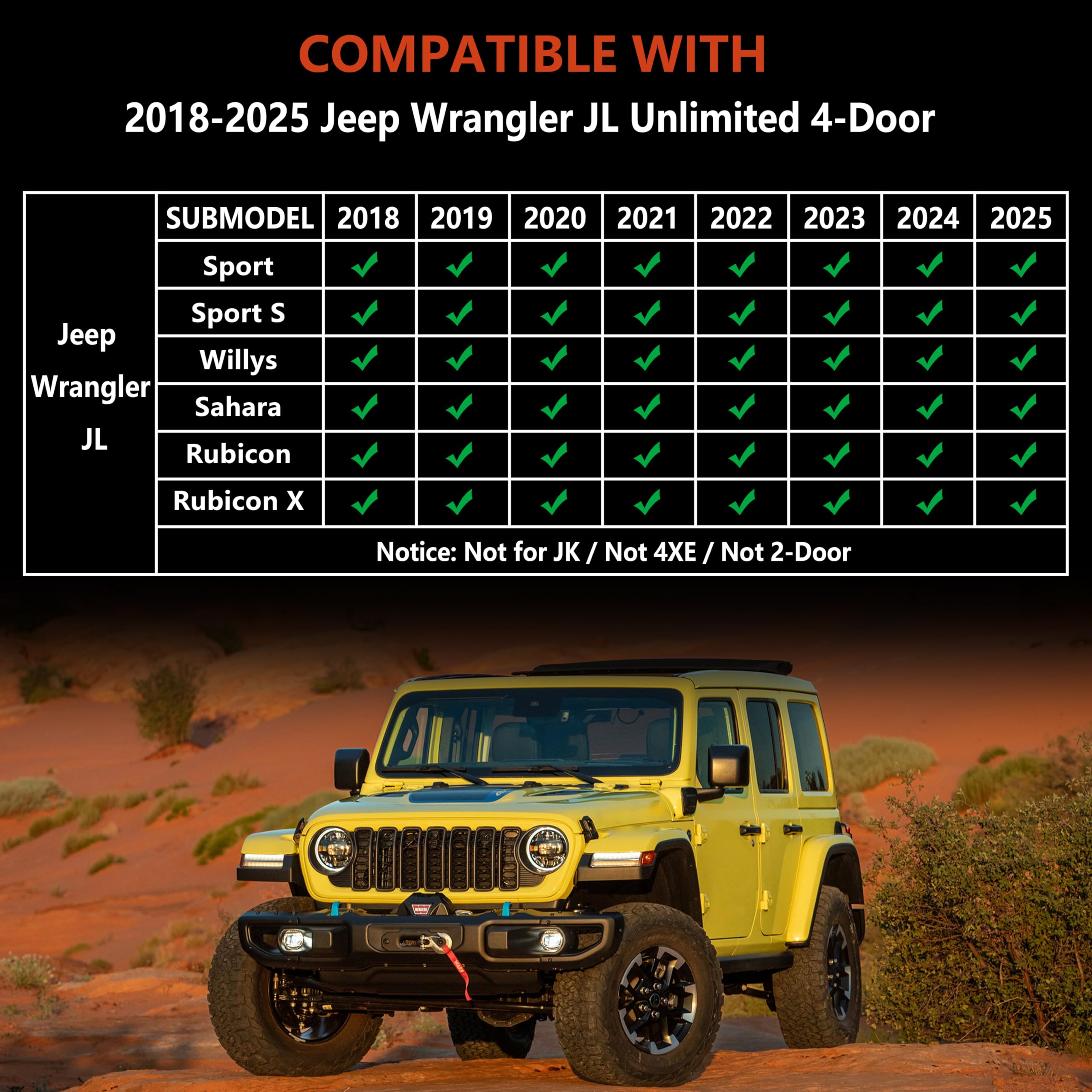 Karpal Floor Mats Fit For 2018-2025 Jeep Wrangler Jl Unlimited 4 Door (Not For Jk/4Xe), Front & 2Nd Row, Tpe All Weather Protect