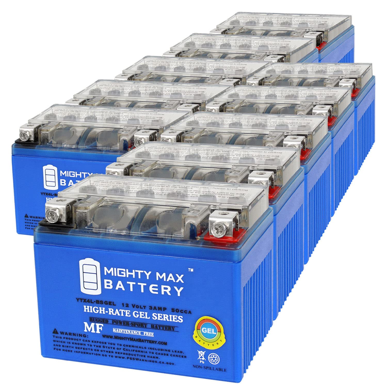 Mighty Max Battery Ytx4L-Bs Gel Battery For Atv Quad Dirt/Pit Bike 50/70/110/125 Cc (10 Pack)