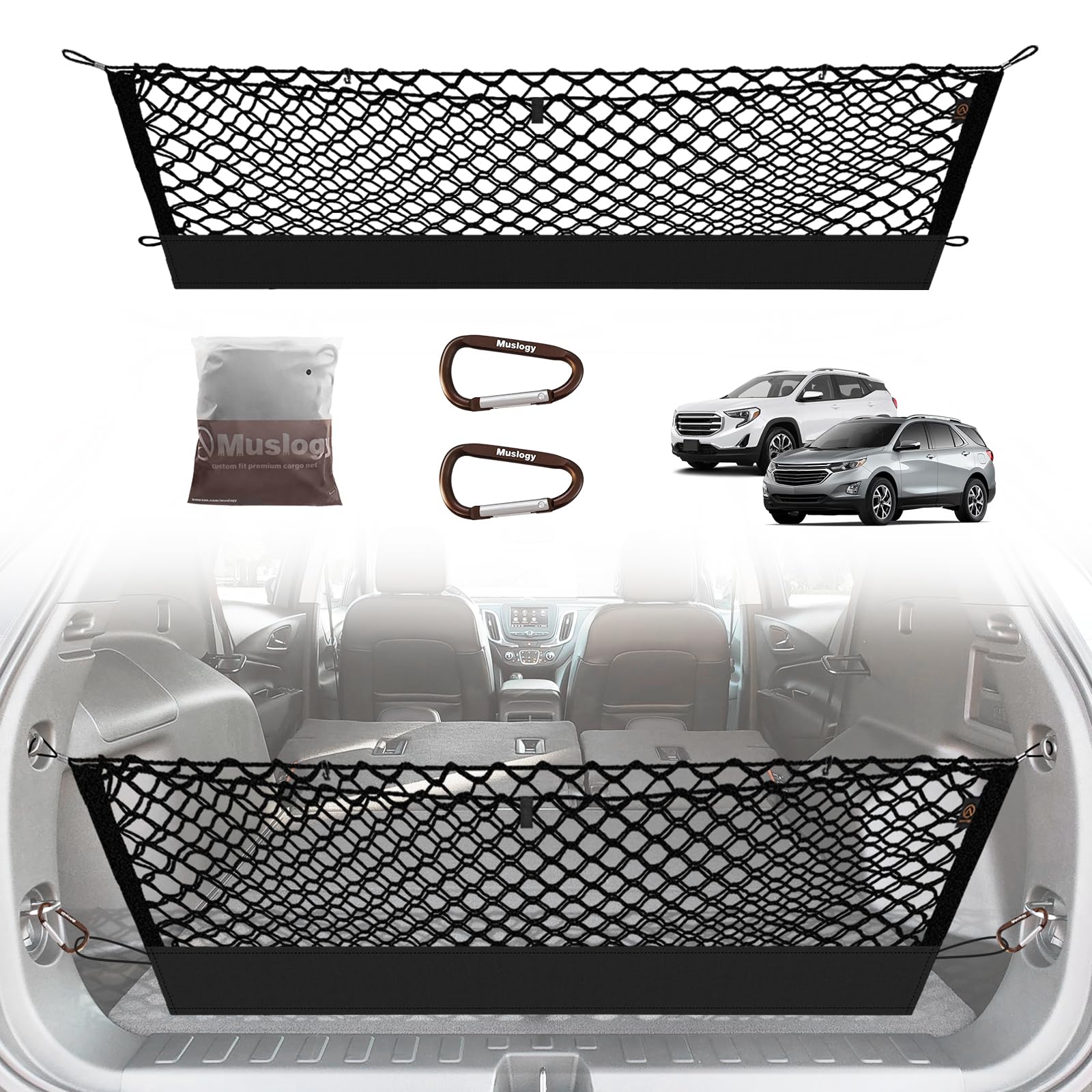Muslogy Envelope Style Trunk Cargo Net Compatible With 2018-2024 Chevy Equinox & Gmc Terrain Accessories Custom Fit Trunk Organi