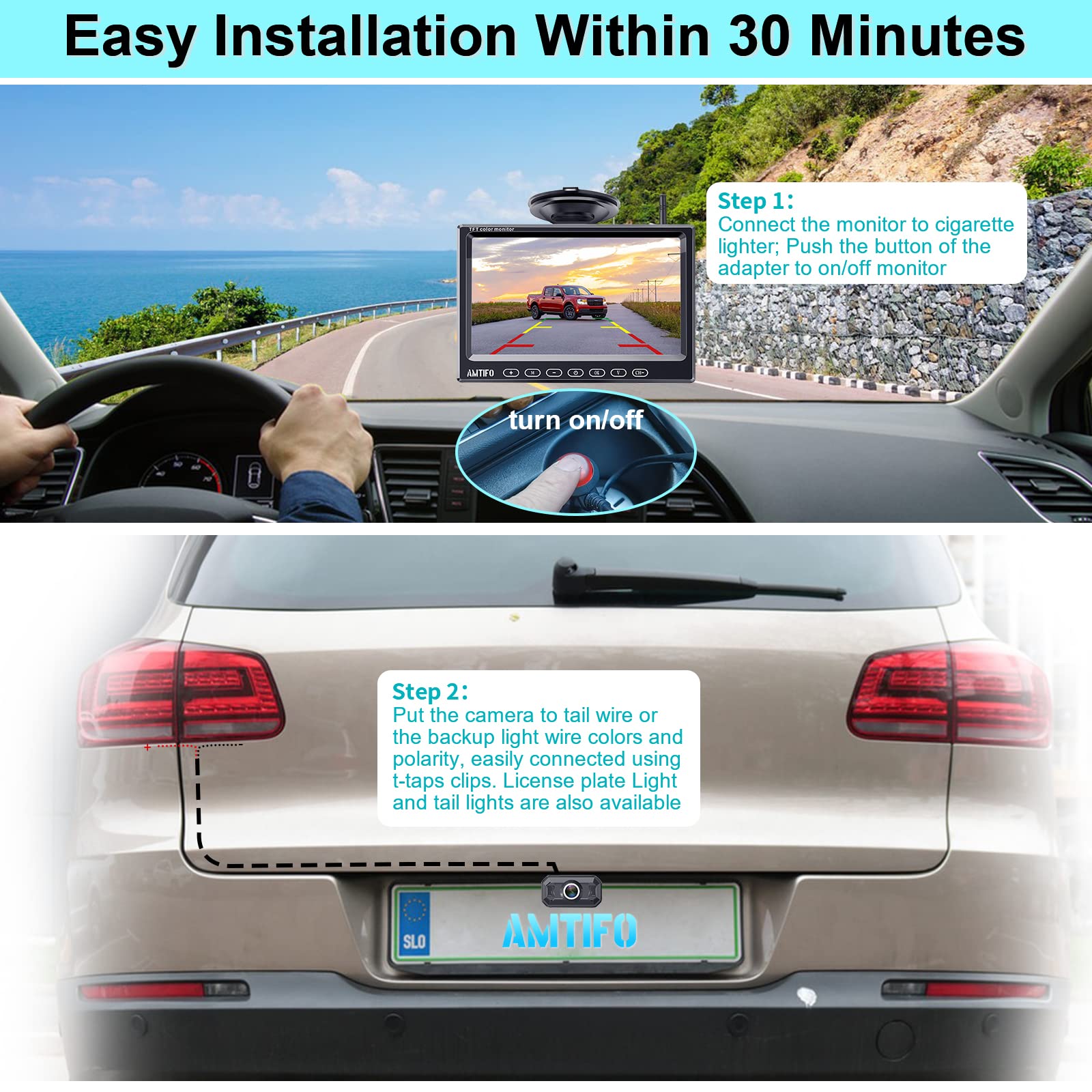 Wireless Backup Camera For Truck Car : 7-Inch Touch Key Monitor Plug And Play No Delay No Dropped Frames Clear Brightness Rear V
