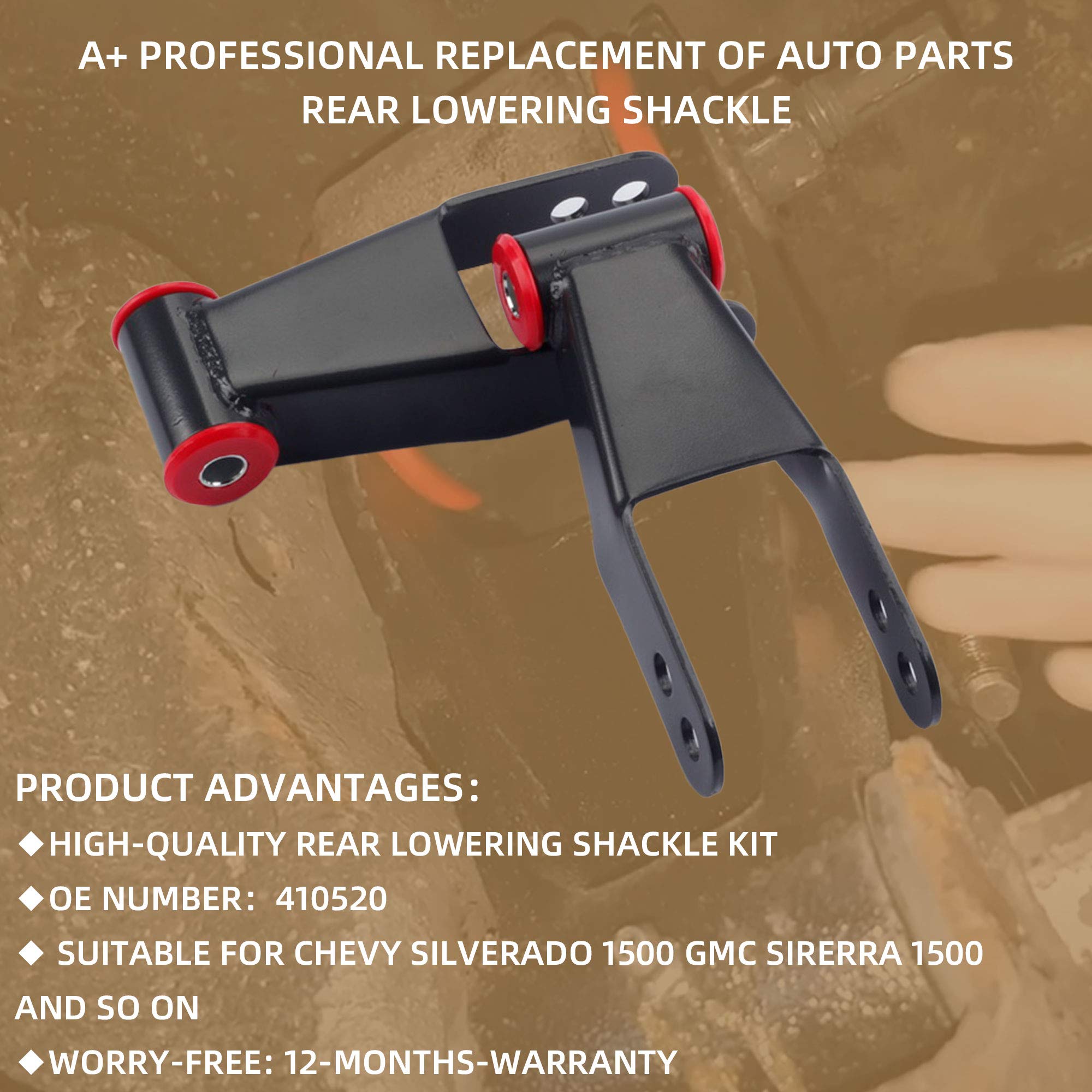 Dasbecan 2 Inch Suspension Rear Lowering Shackle Kit Compatible With Chevy Silverado Gmc Sierra 1500 C1500/C2500 1988-2018 Replace# 410520