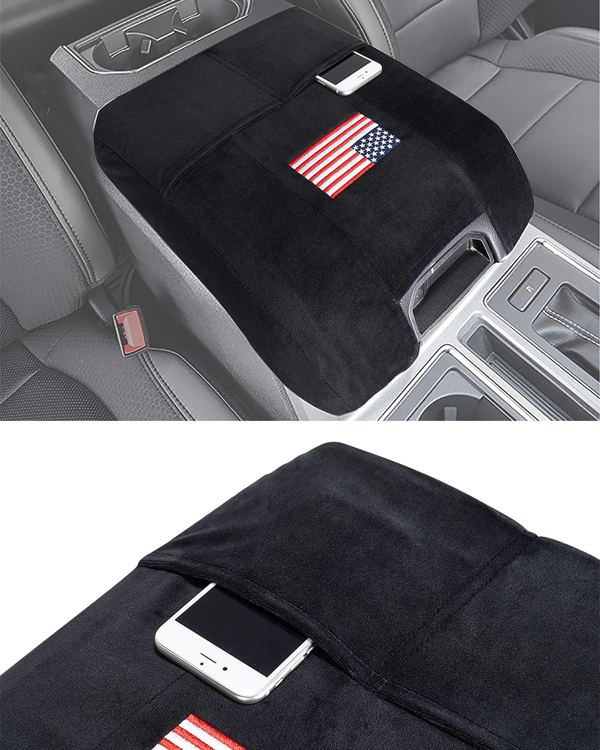Issyauto Center Console Cover Compatible With 2015-2020 F150, 2017-2022 F250 F350 F450, 2018-2023 Expedition, American Flag Armr