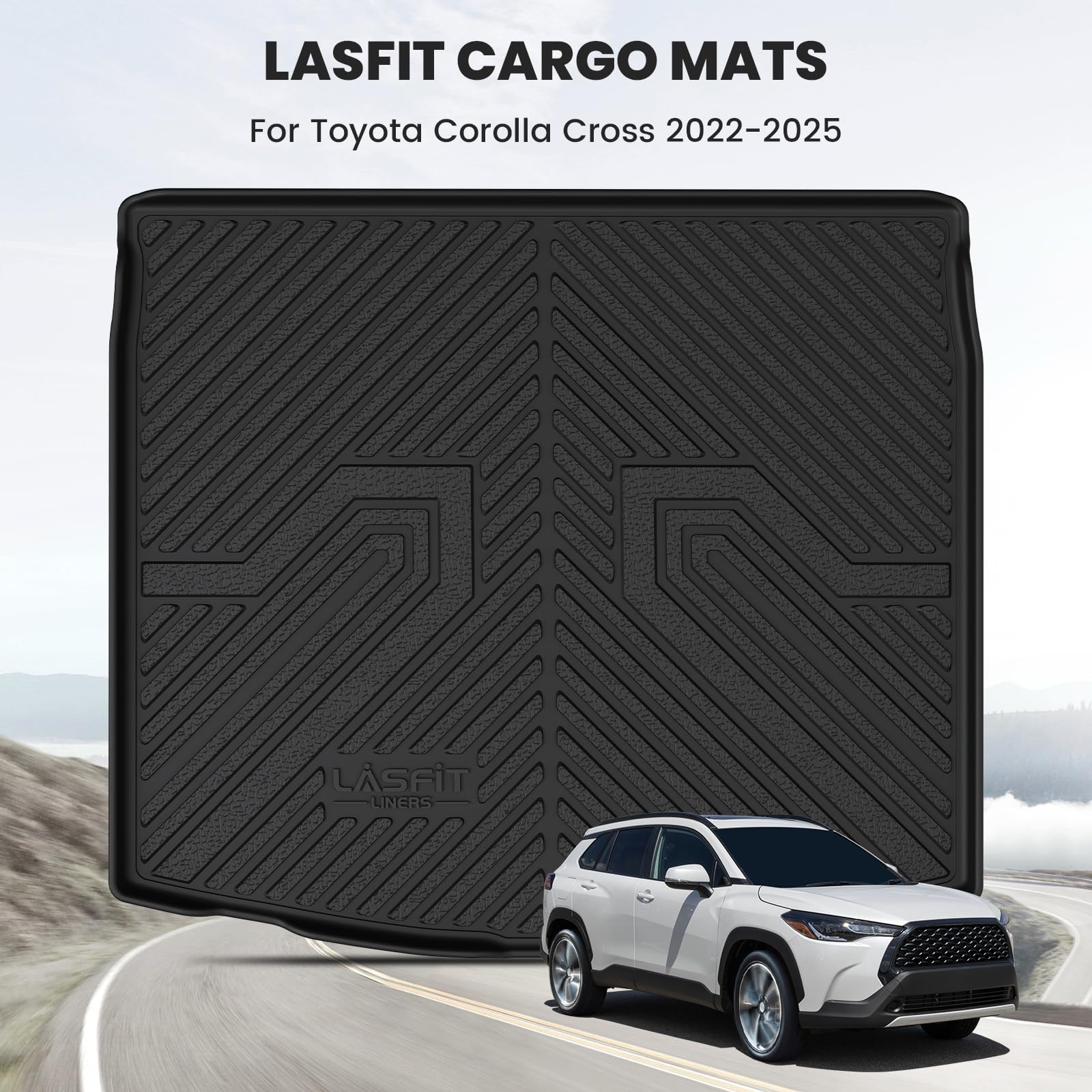 LASFIT Cargo Mat for Toyota Corolla Cross 2022-2025(Fit AWD Not Fit FWD), Custom Fit All-Weather TPE Rubber Trunk Mat for Toyota
