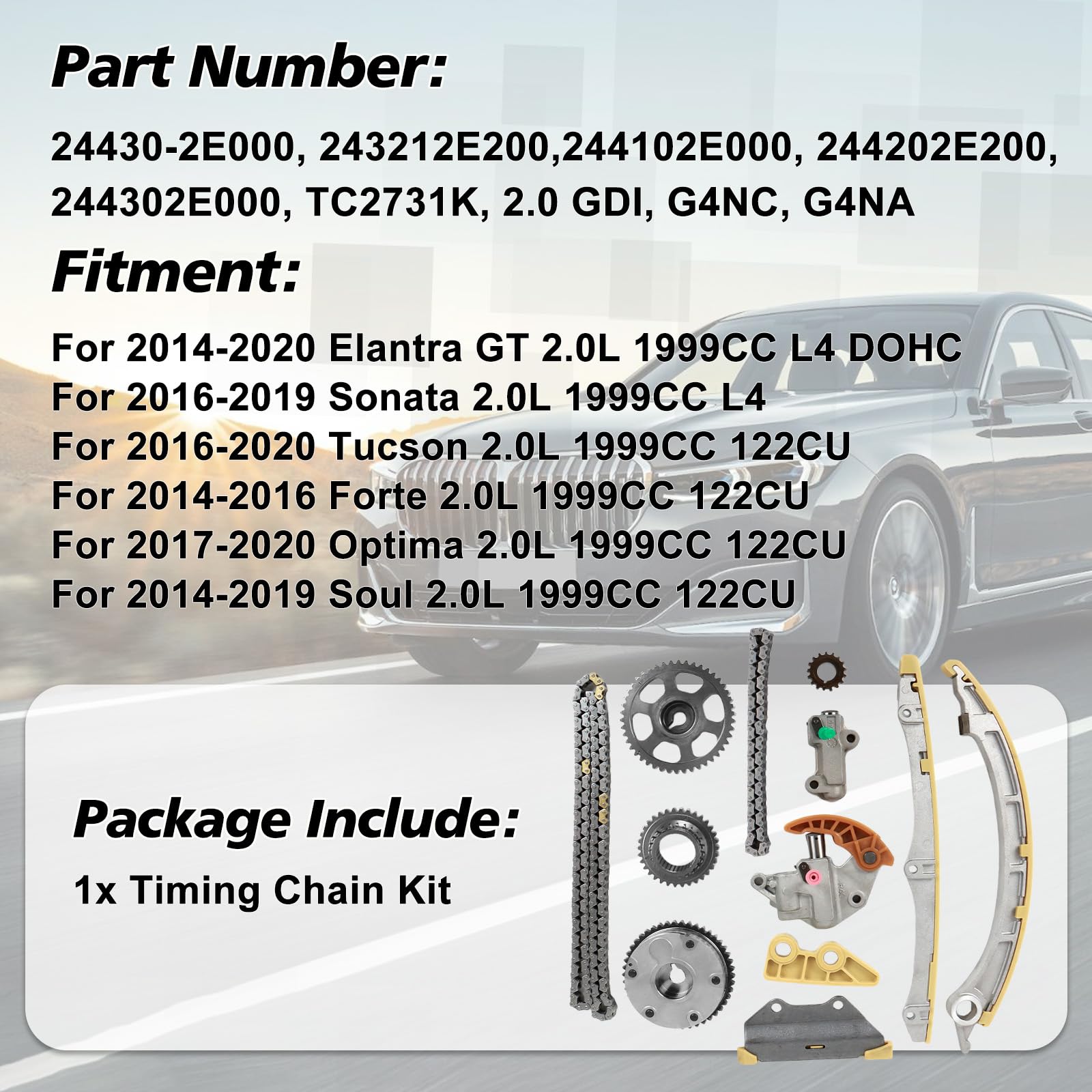 INGKAN Engine Timing Chain Kit with Camshaft Adjuster 14210-PNA-000 Fits for ILX Accord Civic Crosstour CR-V 2.4L Car Timing Cha