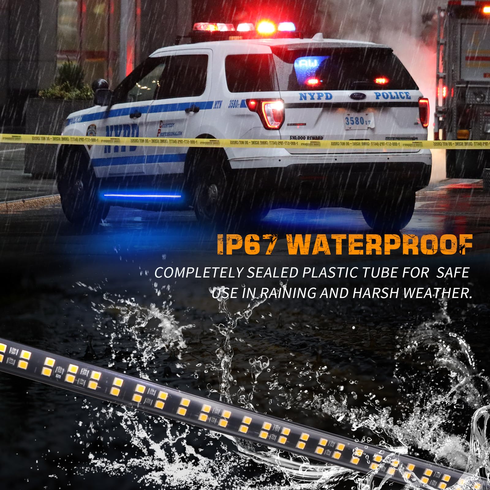 Xridonsen 2Pcs 70 Inch Truck Blue Emergency Lights Strip 864 Led Running Board Strobe Lights Flashing Warning Hazard Safety W/Wa