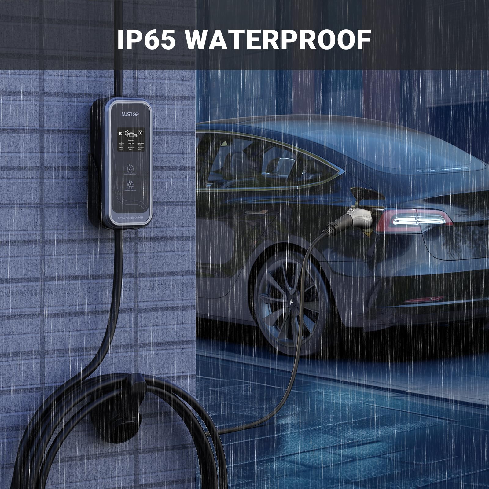Mustop Level 1 & 2 EV Charger J1772 (40 Amp, 240 Volt, 20ft Cable),ETL Wall Connector Dual Use EV Portable NEMA 14-50 & 5-15 Wi-