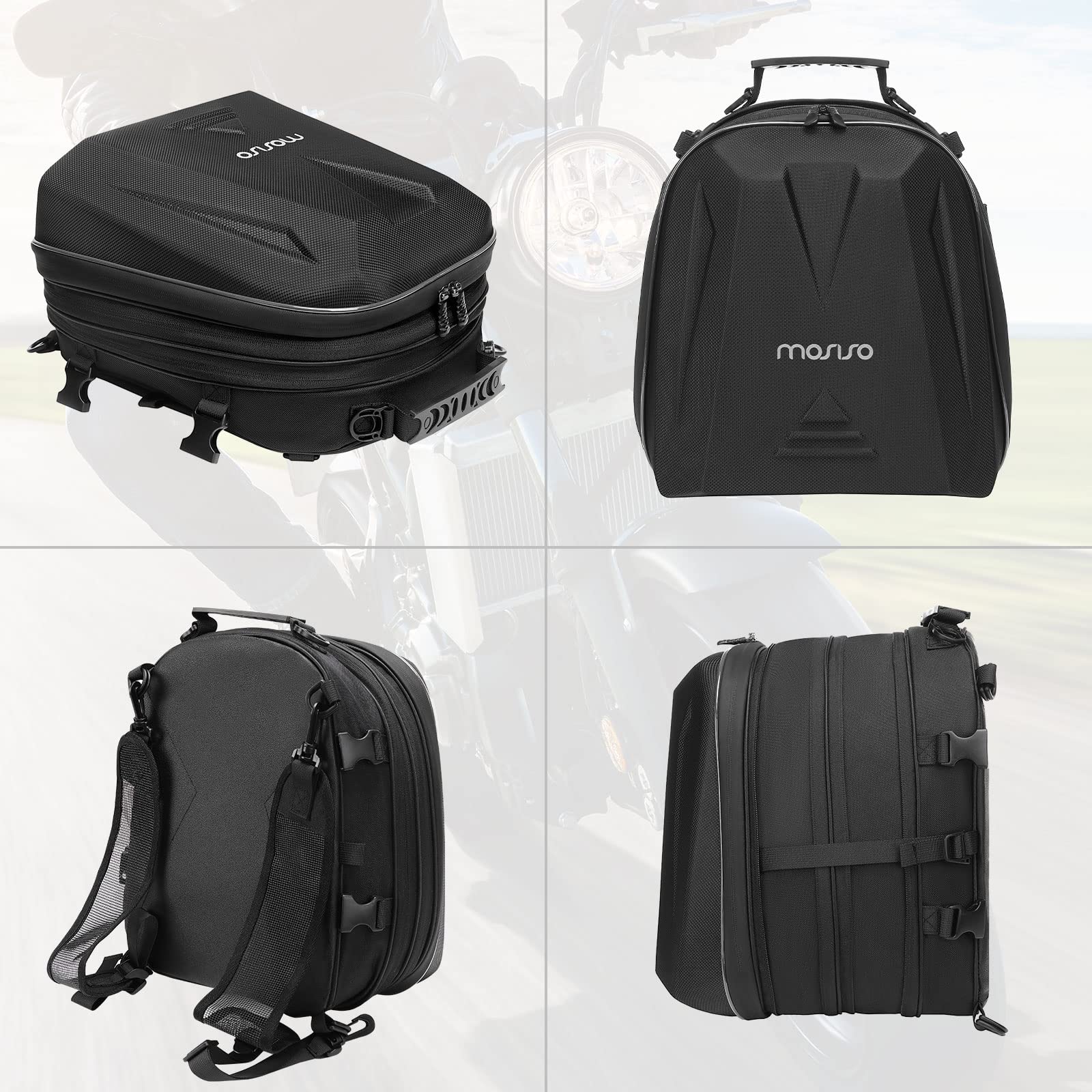 Mosiso Motorcycle Tail Bag, Motorcycle Backpack Helmet Bag With Expandable Capacity 20L-28L, Waterproof Motorbike Rear Seat Stor