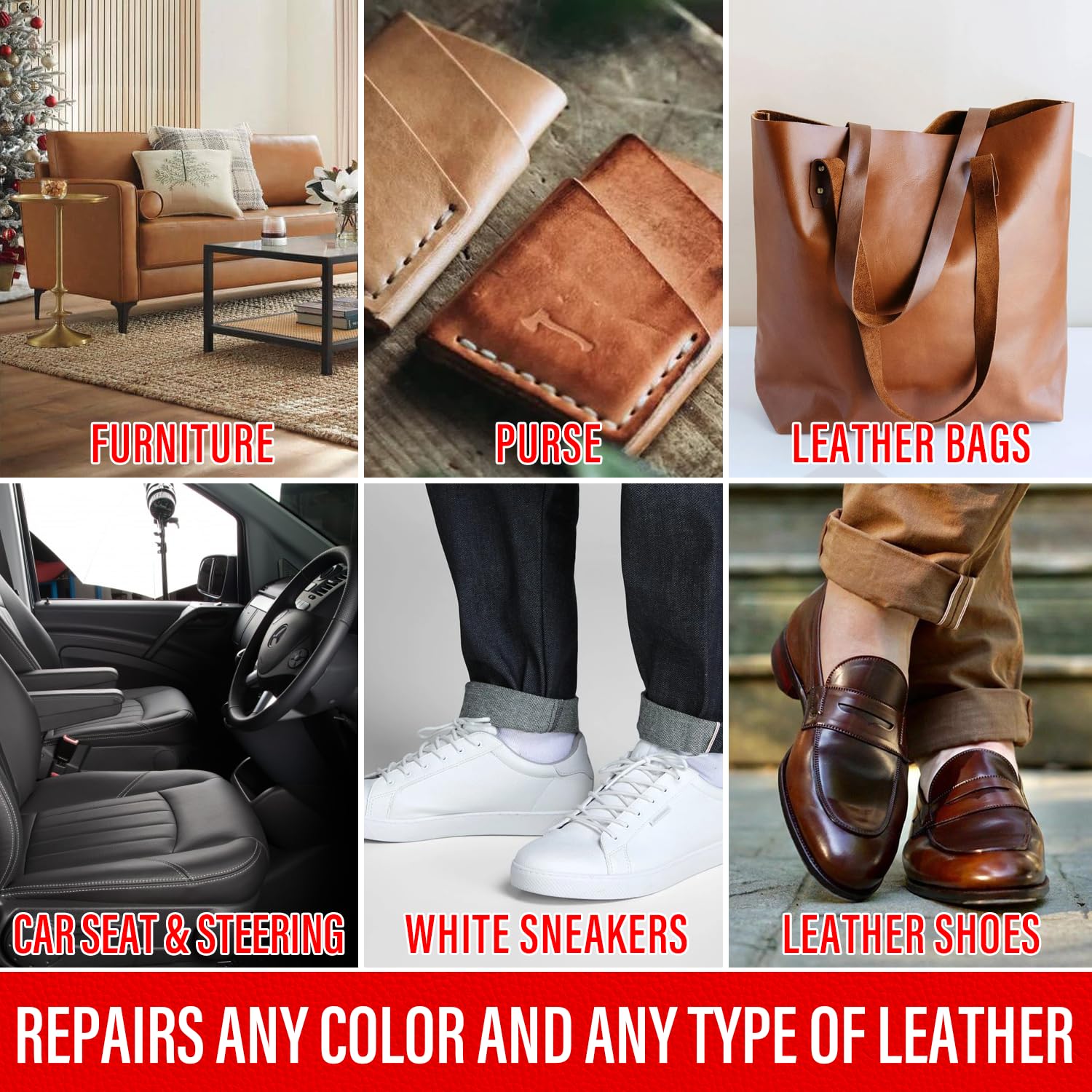 Paintable Leather Filler, Leather Filler Repair Kit for Tears, Holes, Cracks, Scratches, with Easy Step-by-Step Guide, Leather S