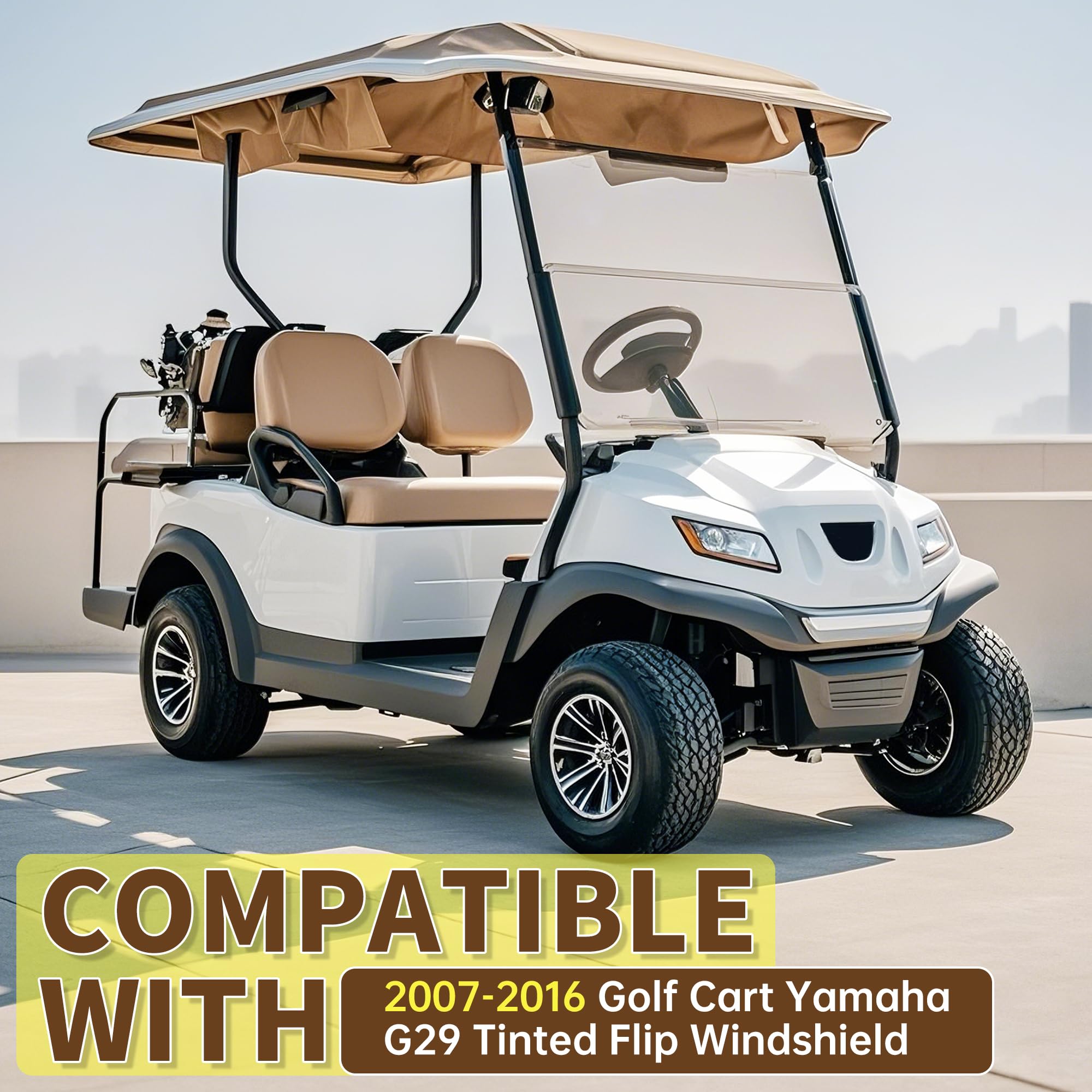 Ecotric Tinted Windshield Compatible With 2007-2016 Yamaha Drive G29 Gas Or Electric Models Folding Down Impact Resistant Windsh