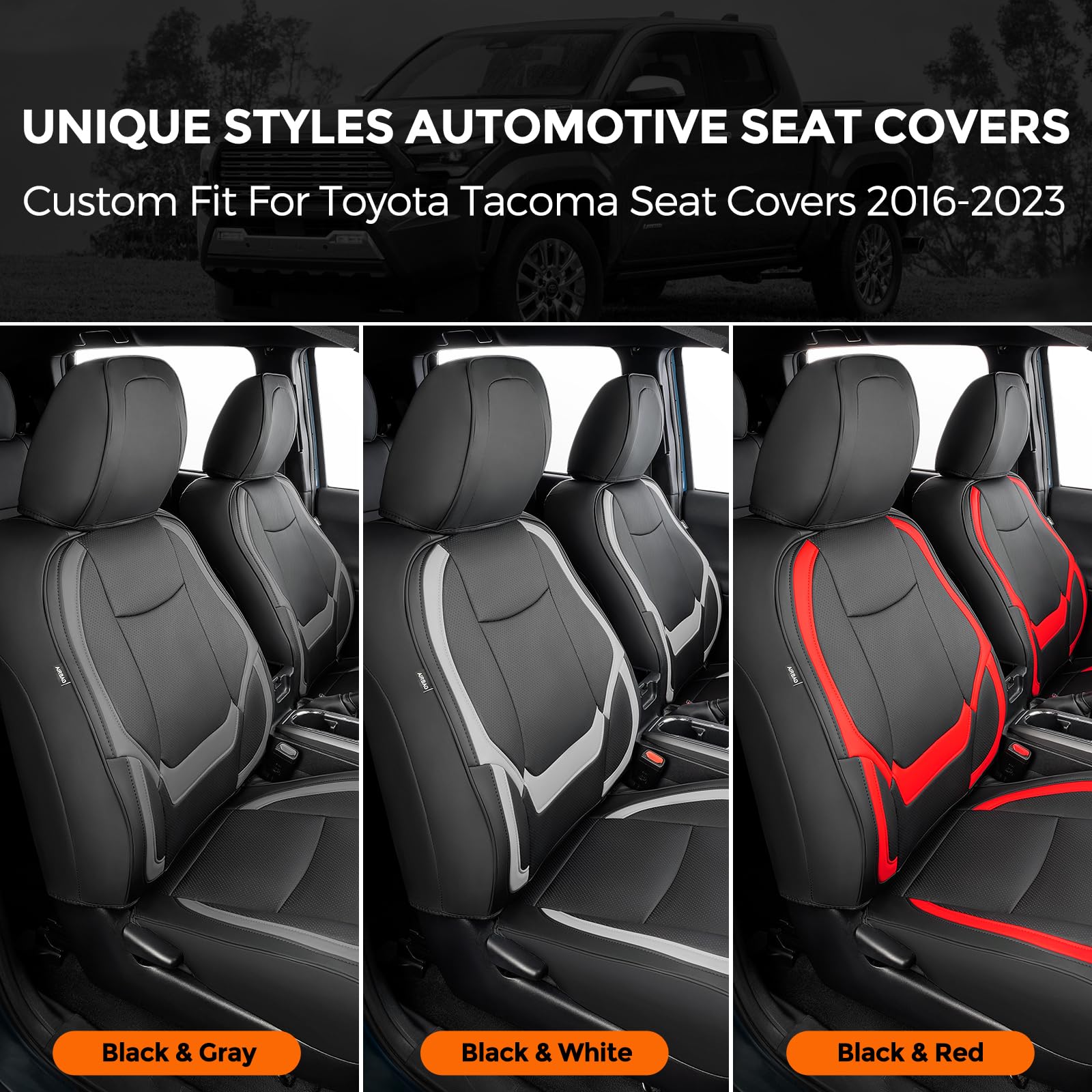 Drcarnow Super Cover® For Toyota Tacoma Seat Covers 2016-2022 2023,Fit For Tacoma Crew Cab/Double Cab (Black And Gray) Waterproof Leather Accessories(Not Fit The Fourth Generation For Toyota Tacoma)