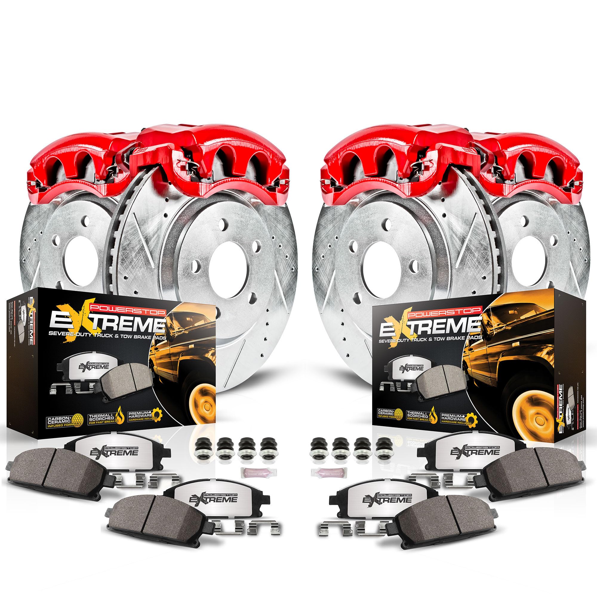 Power Stop KC2164A-36 Front & Rear Z36 Truck and Tow Carbon Fiber Ceramic Brake Pads with Drilled and Slotted Rotors Brake Kit w