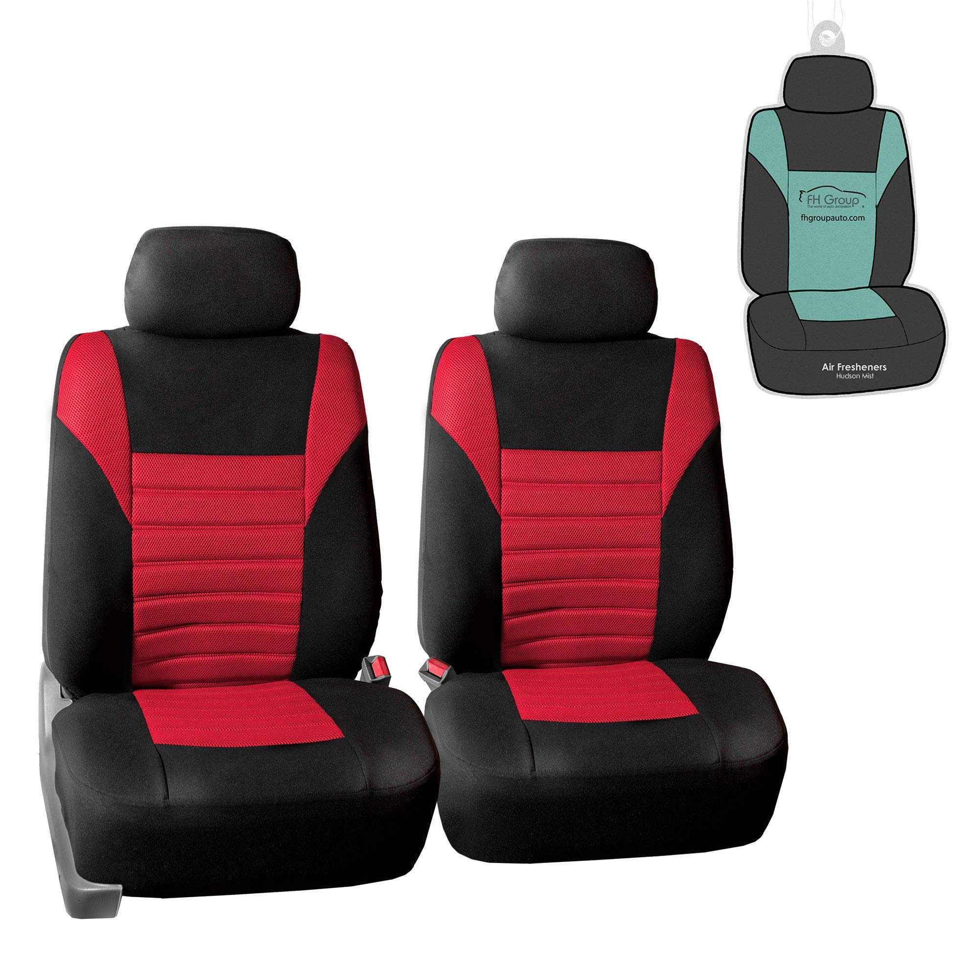 Fh Group Car Seat Cover Premium 3D Air Mesh Front Pair Set Car Seat Covers Airbag Compatible, Red And Black Automotive Seat Cove
