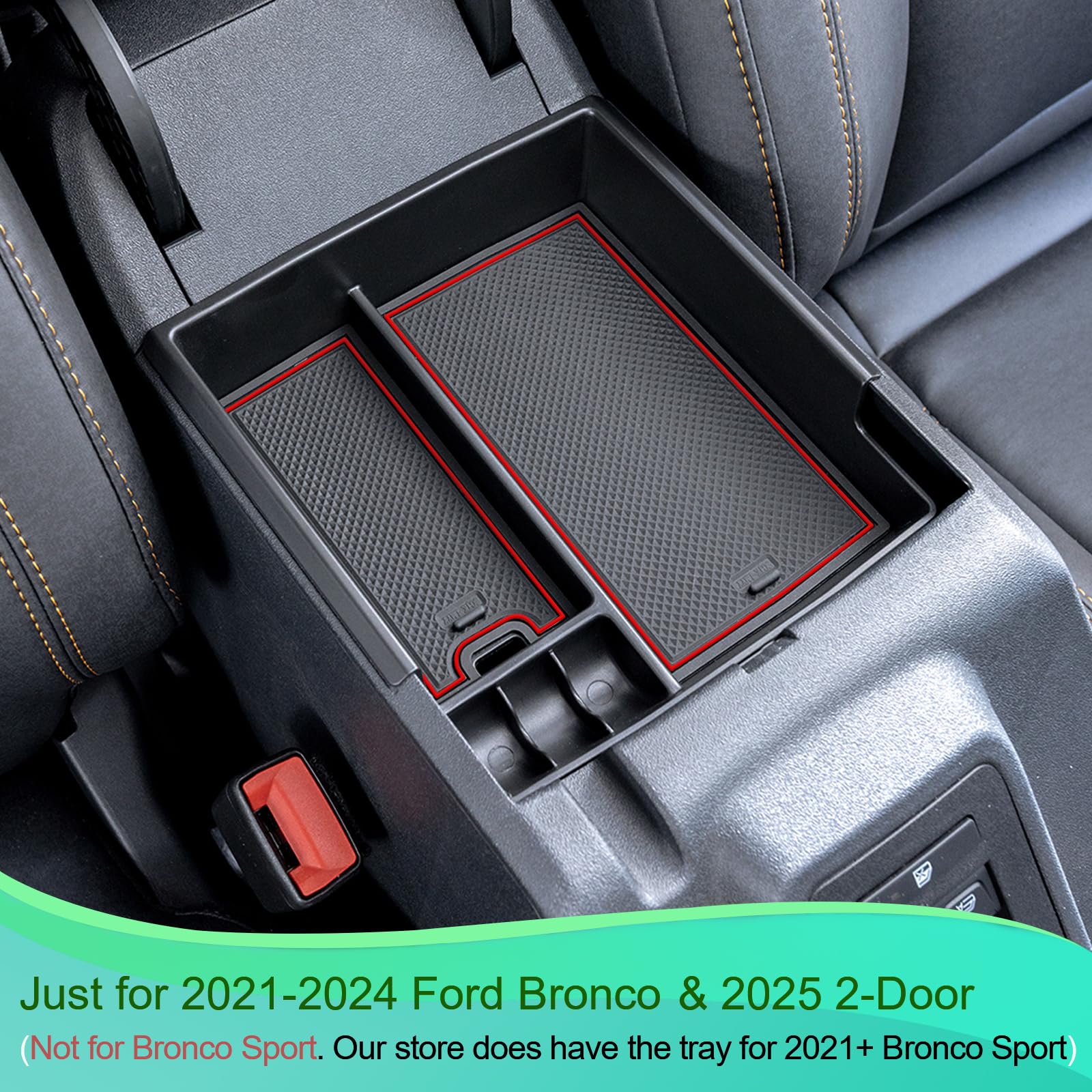 Topinstall Red Center Console Tray Compatible With Ford Bronco 2021-2023 Accessories, Full Size Bronco Armrest Storage Box Organizer Abs Plastic Black Insert (2/4 Door)