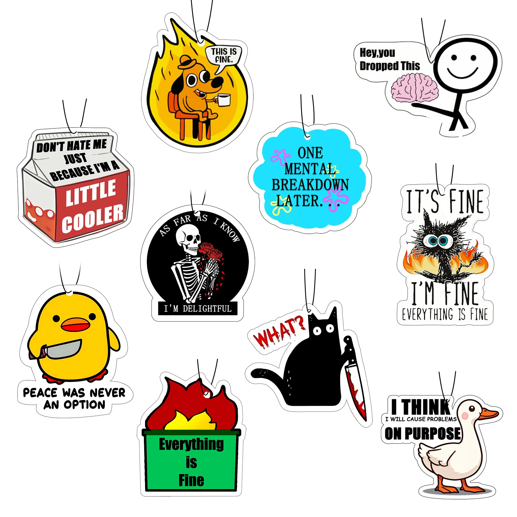 10Pcs Funny Car Air Freshener Hanging Decor Cute Accessories for Auto Interior, Funny Mirror Decor Hanging Cars Freshener Interi