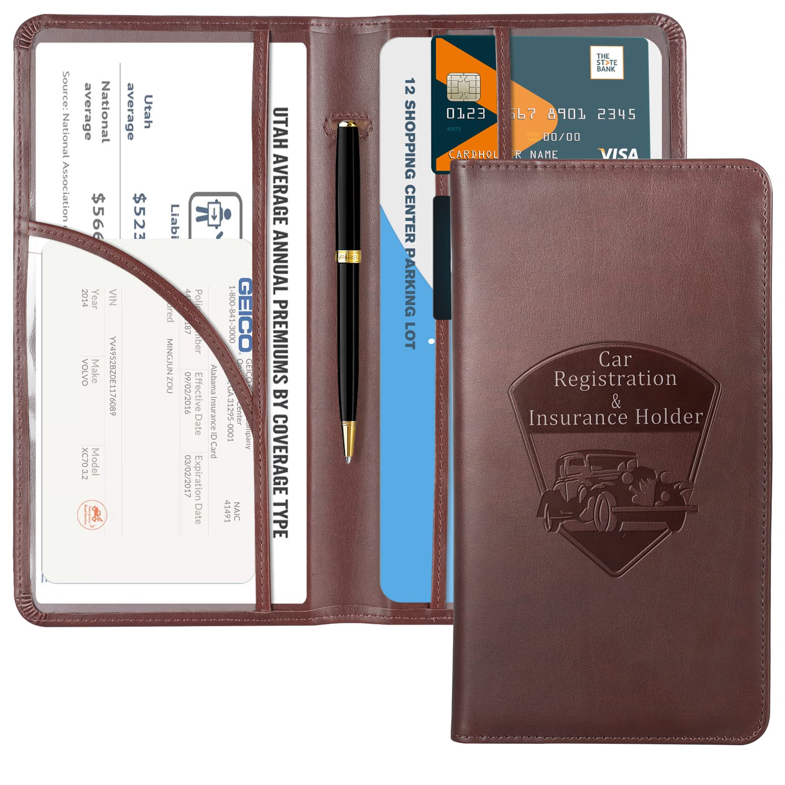 Cobak Premium Faux Leather Car Document Holder With Magnetic Closure And 6 Compartments