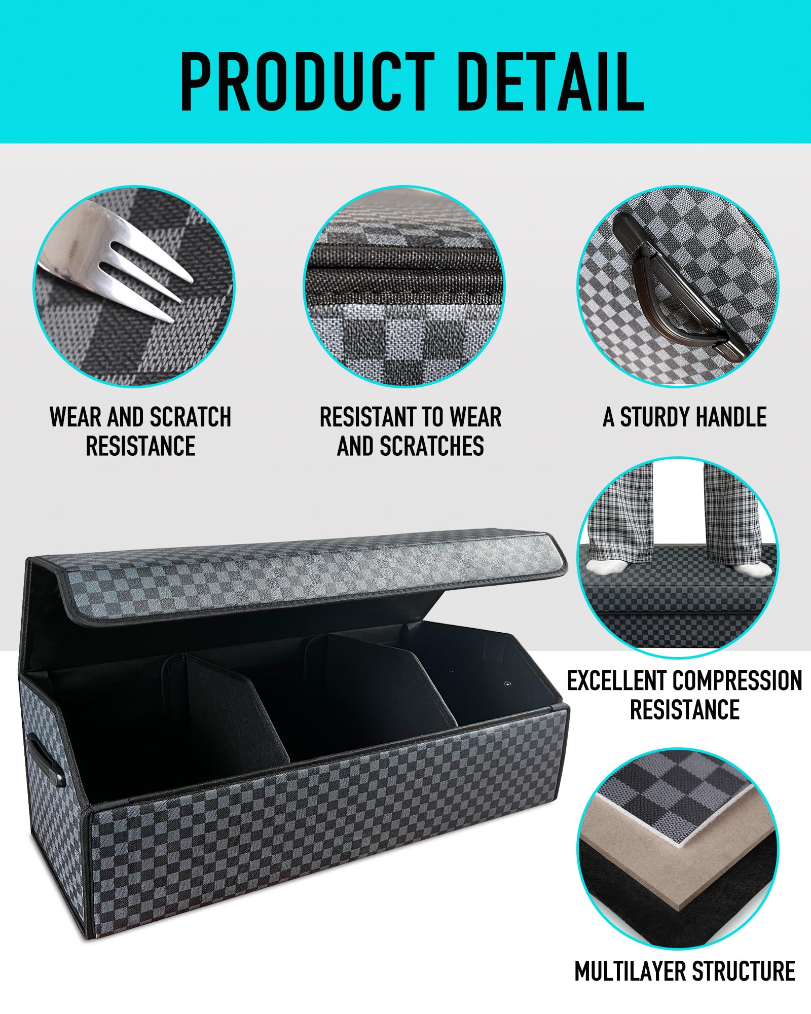 Fyzeoty Trunk Organizer For Suv - Leather Storage Box, Extra Large, Magnetic Lid, Collapsible And Adjustable Car Organizer