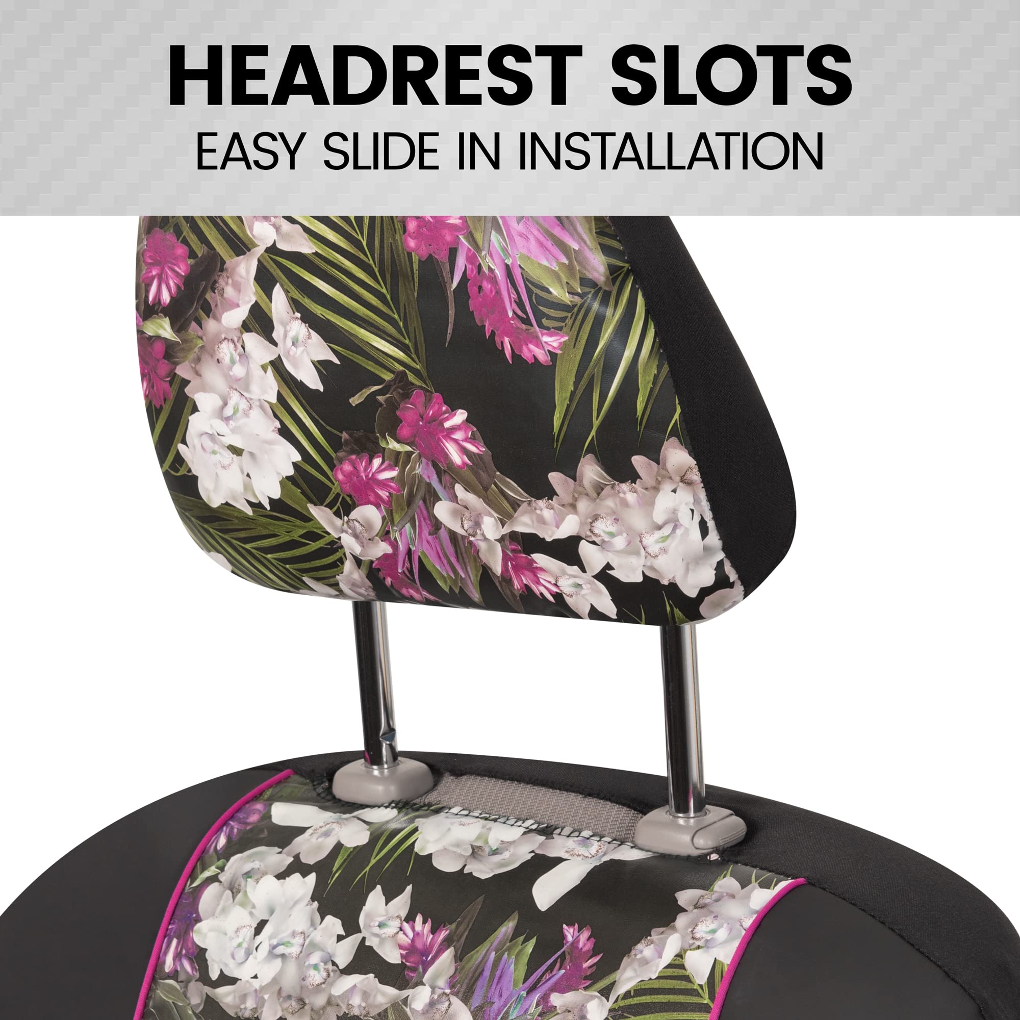 Bdk Pink Flower Faux Leather Car Seat Covers For Front Seats, 2 Pack - Floral Pattern With Matching Headrest, Easy Installation,