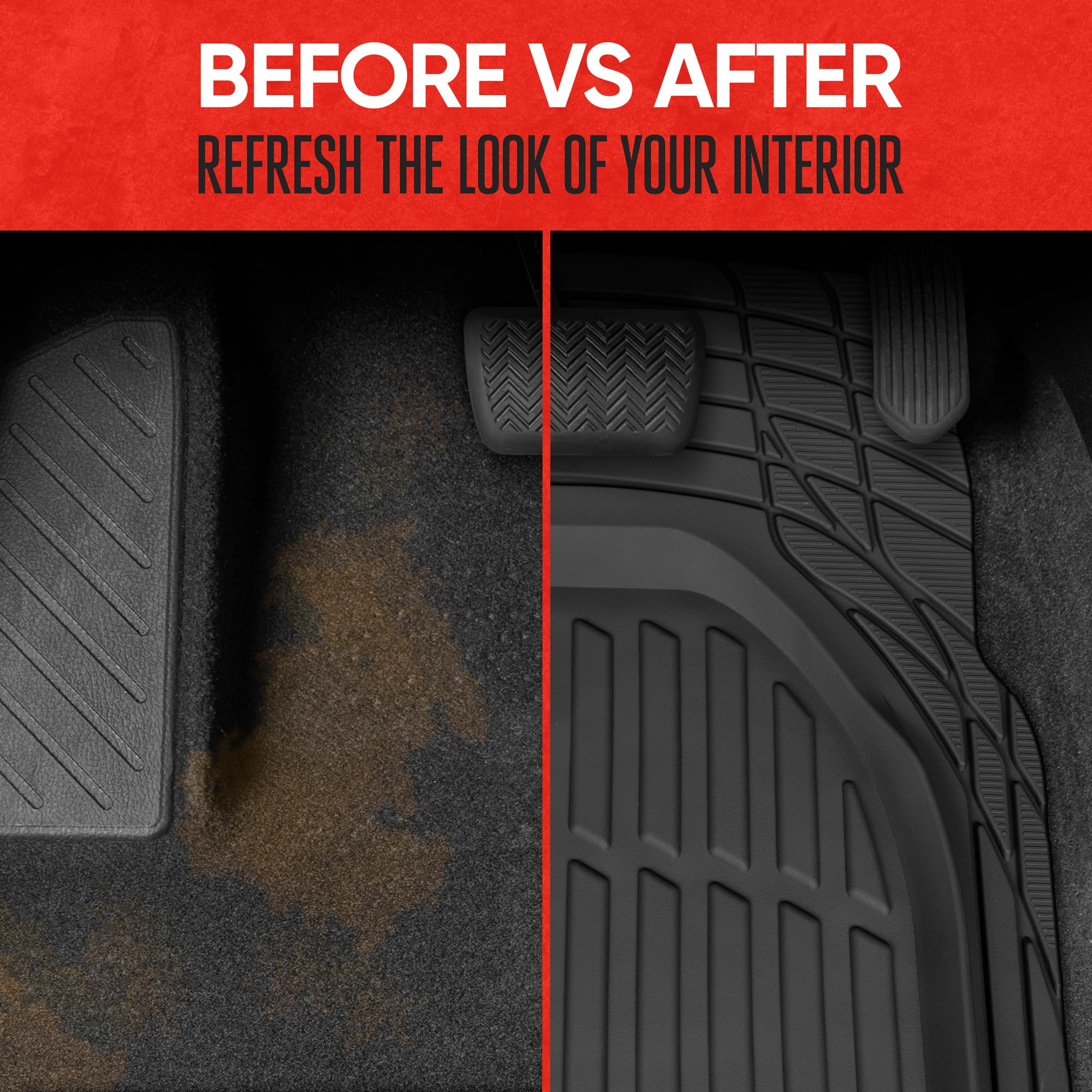 Motor Trend FlexTough Floor Mats for Cars, Deep Dish All-Weather Mats, Waterproof Trim-To Fit Automotive Floor Mats for Cars Tru