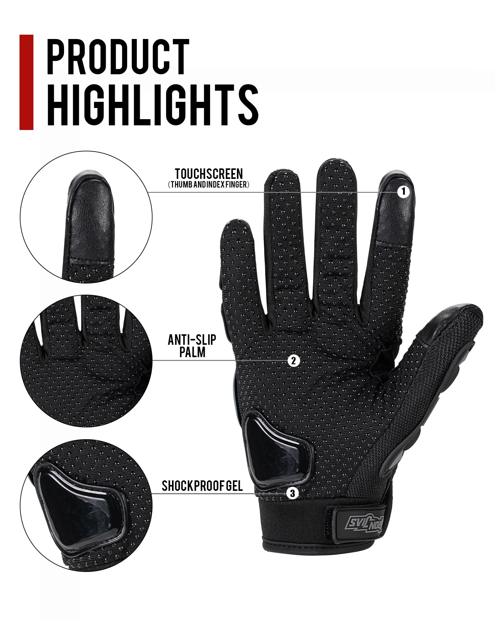 IRON JIA'S X-Large Black Motorcycle Gloves for Men and Women - Hard Knuckle Touchscreen Racing Gloves for BMX ATV MTB Riding