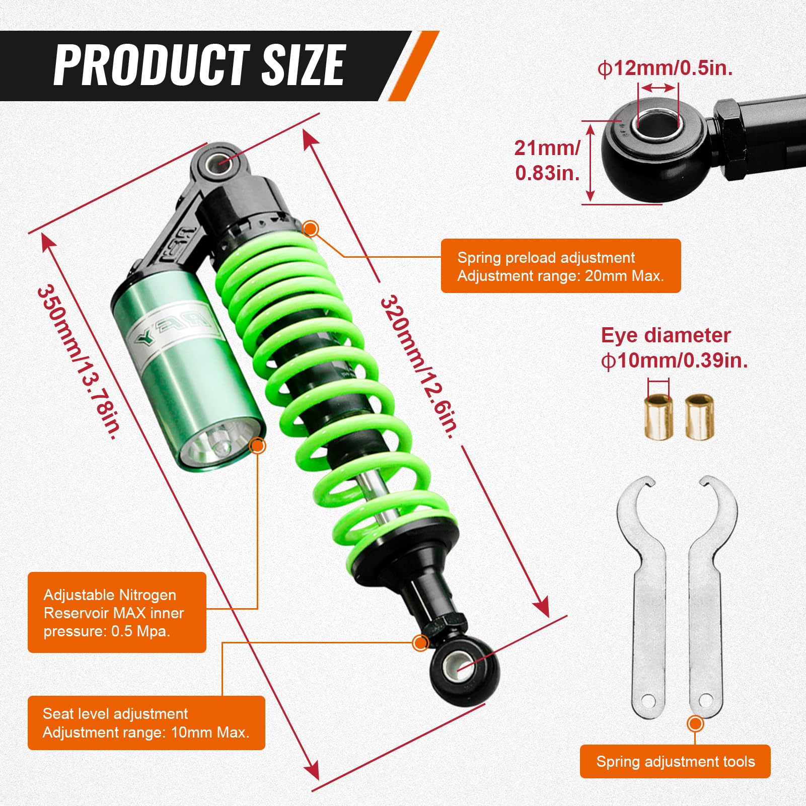 Gzyf 320Mm Pair Universal Motorcycle Rear Air Shock Absorbers For Honda For Suzuki For Kawasaki For Yamaha Atv Go Kart Quad Dirt