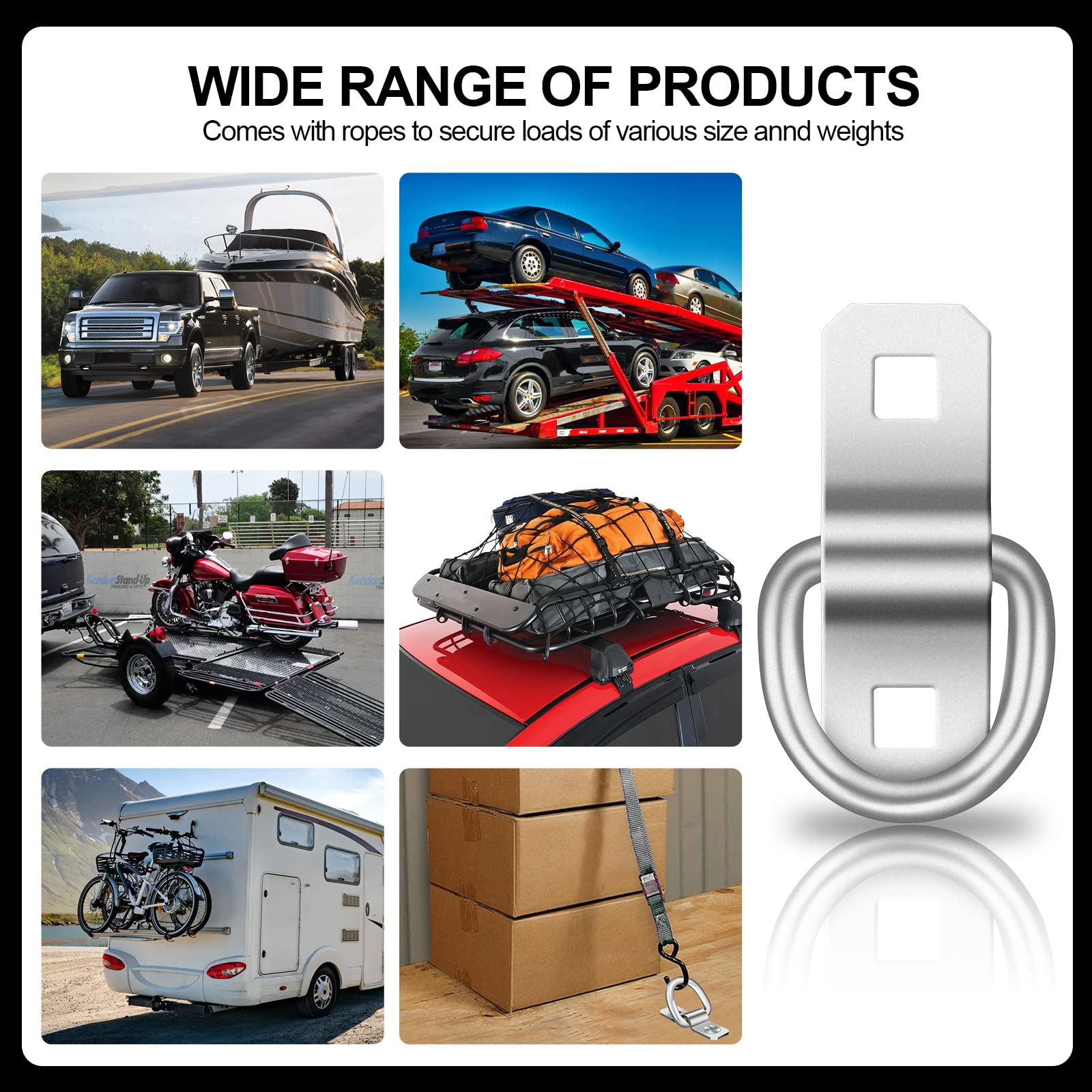 Onesnt D-Rings, Truck Tie Downs Anchor 3/8 Heavy Duty 6000 Pound  Steel Tie-Down Ring For  Loads On Trucks, Trailers, Boats, Rv Campers, Vans;For Kayaks, Motorcycles, Deliveries, Atvs (Pack Of 6)