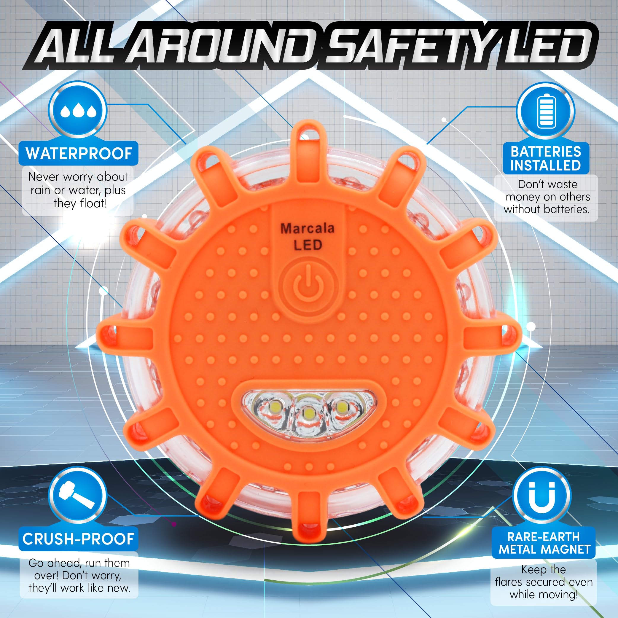 Marcala Led Road Flares Emergency Lights | 3-Pack Roadside Safety Disc Kit W/Whistle | Dot Compliant Emergency Flares For Car W/