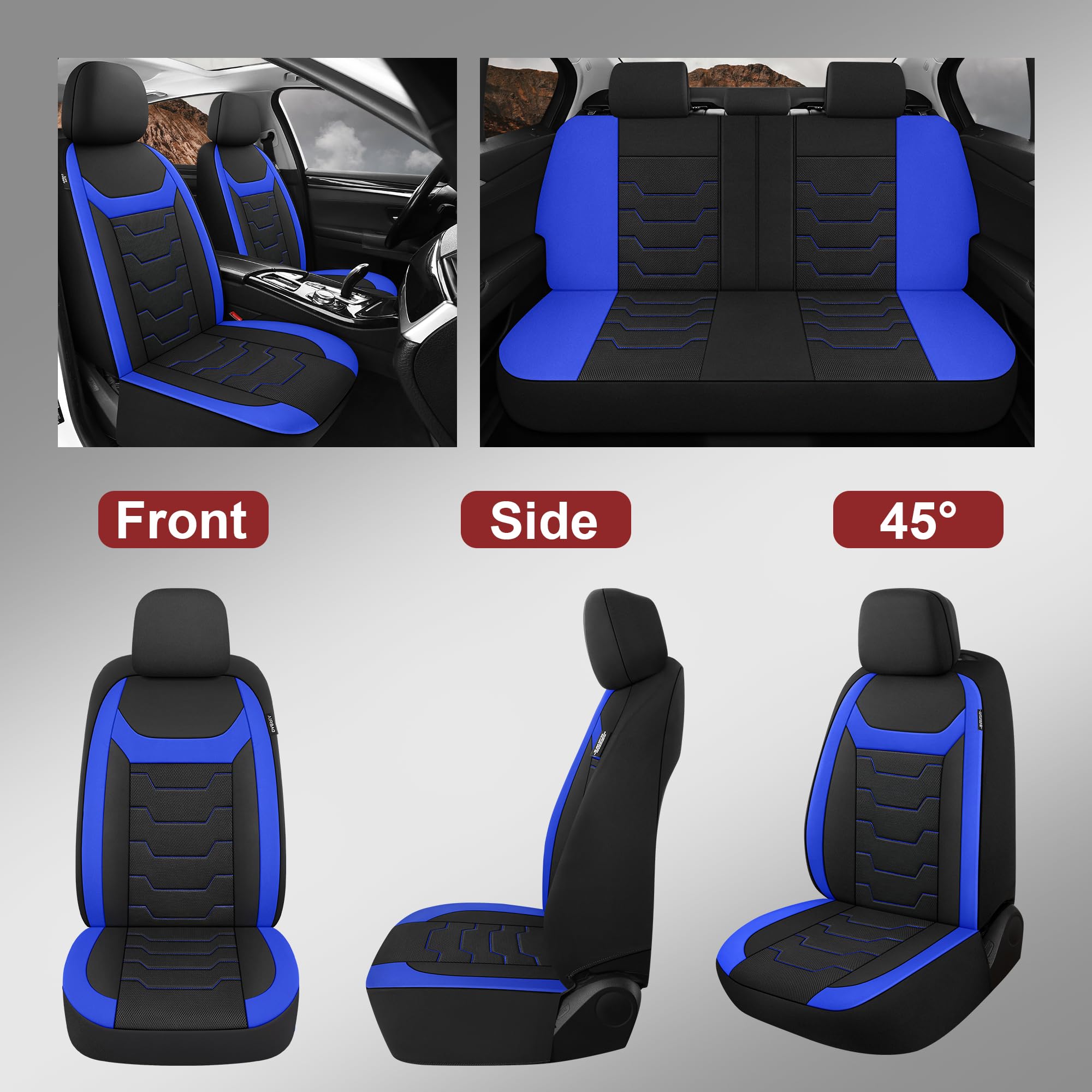 Caromop Breathable Car Seat Covers Full Seats,3D Air Mesh Cloth Seat Covers For Cars, Split Bench Compatible Car Interior Covers