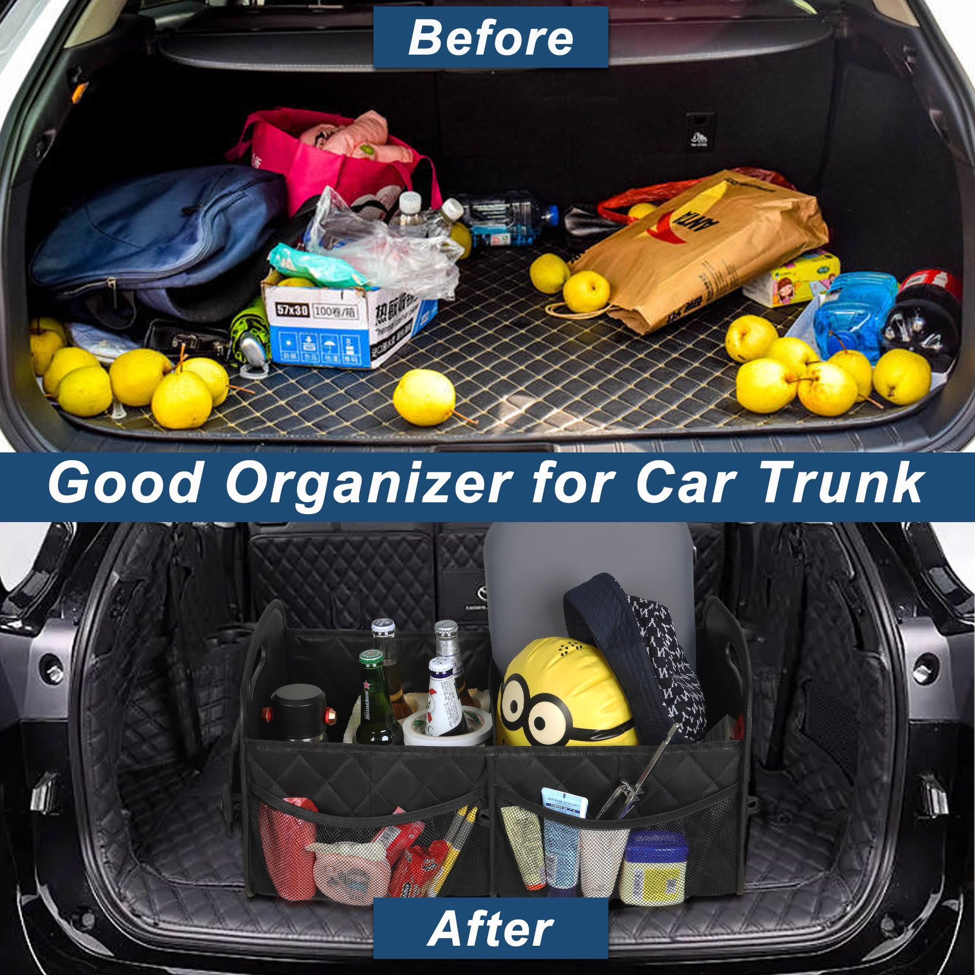 Deosk Car Trunk Organizer - 50L Waterproof Polyester, 6 Pockets, Medium Size, Black, Model WXAG-0031