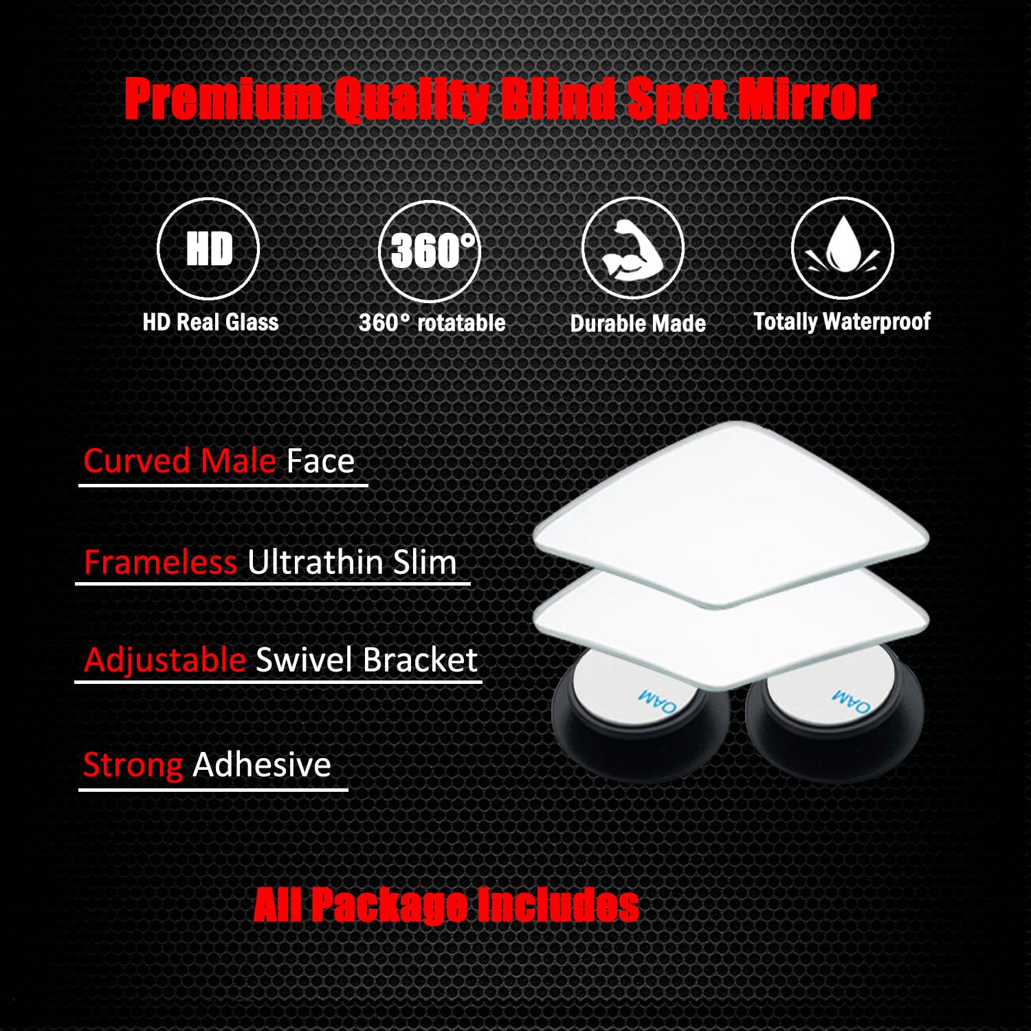 Ampper Rhombus Shaped Blind Spot Mirror, Hd Glass Frameless Convex Wide Angle Rearview Blindspot Car Mirror For Car Suv And Truc