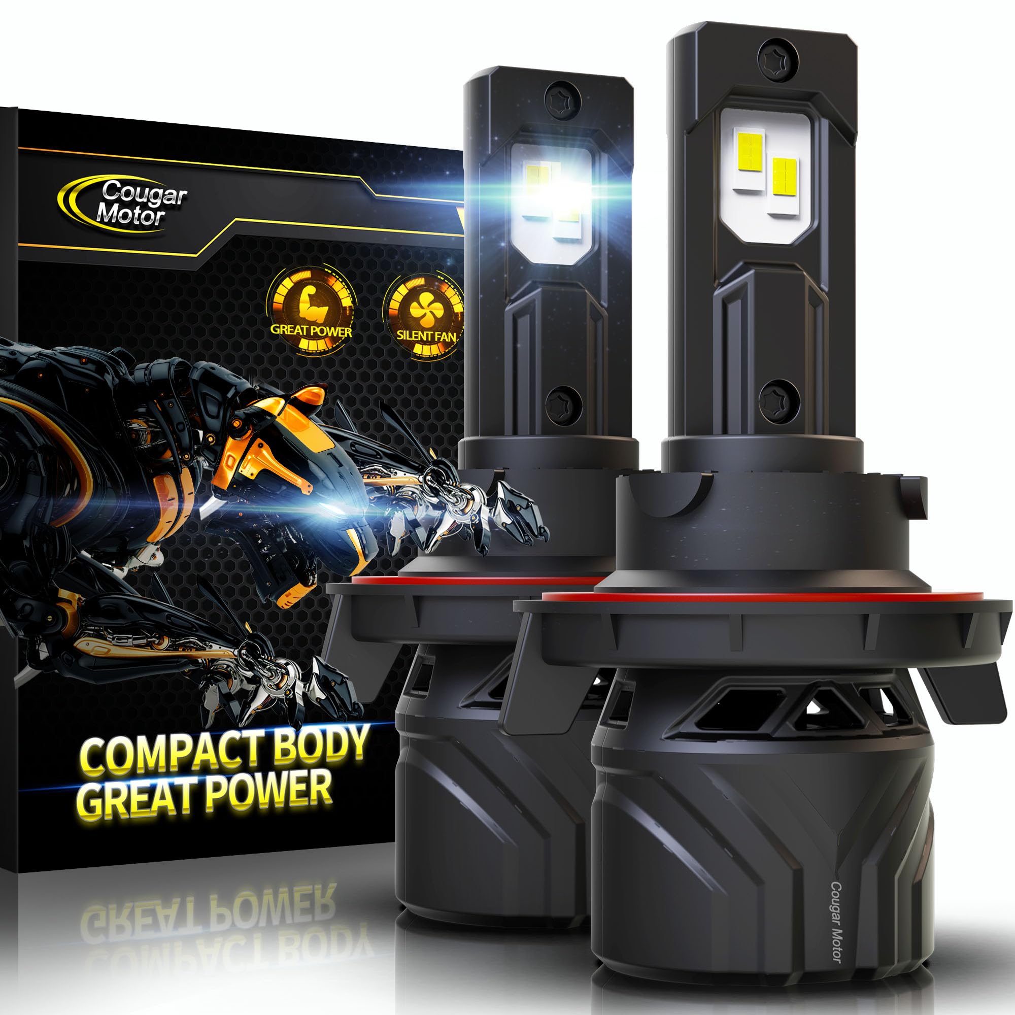 Cougar Motor H13 Bulbs, 9008 Fog Lights 6500K White Non-Polarity H13 Fog Bulb Or Off-Road Use Plug And Play - Pack Of 2