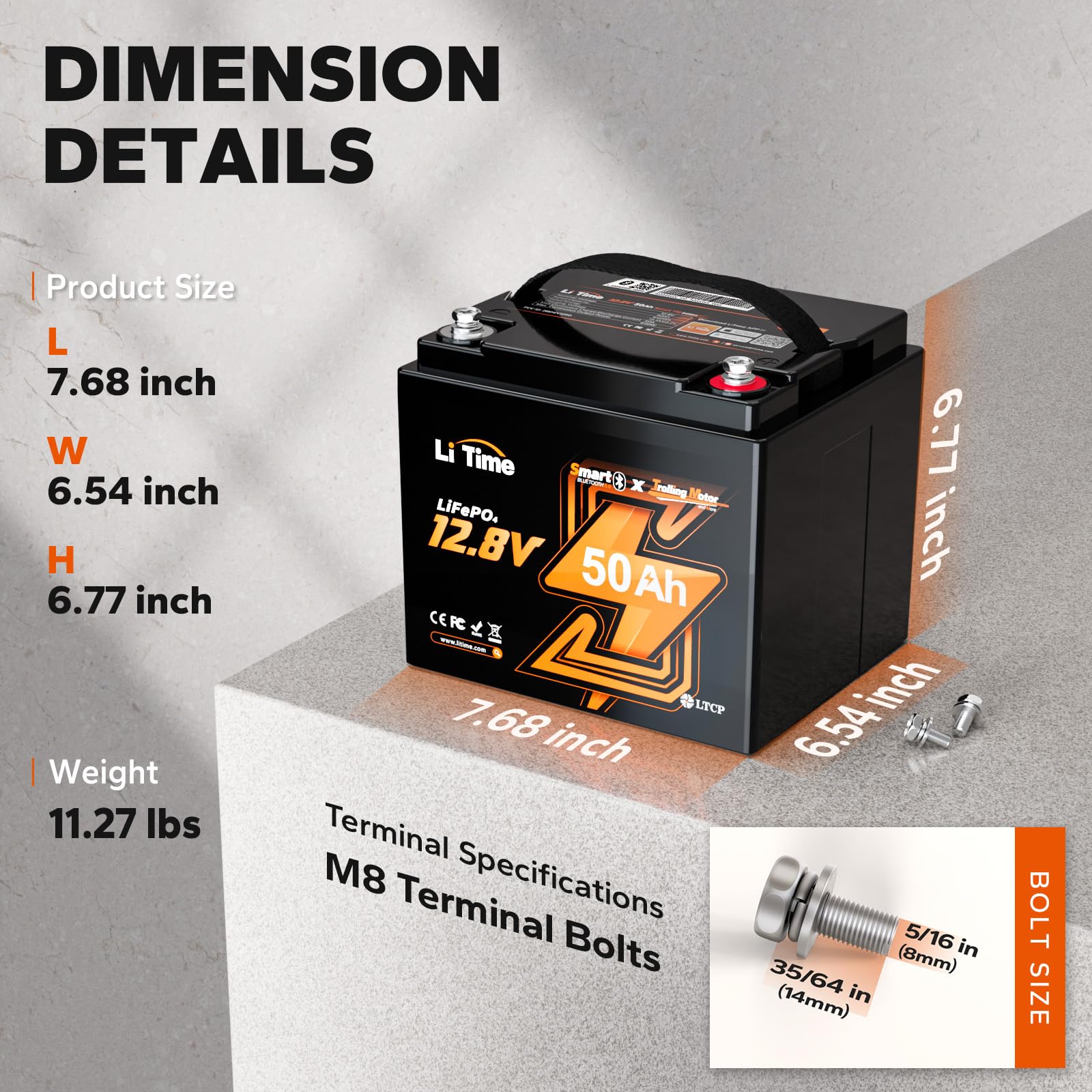 Litime 12V 50Ah Tm Bluetooth Lifepo4 Battery,Lithium Deep Cycle Battery,Low Temperature Protection, Built-In 50A Bms, 4000+ Cycl