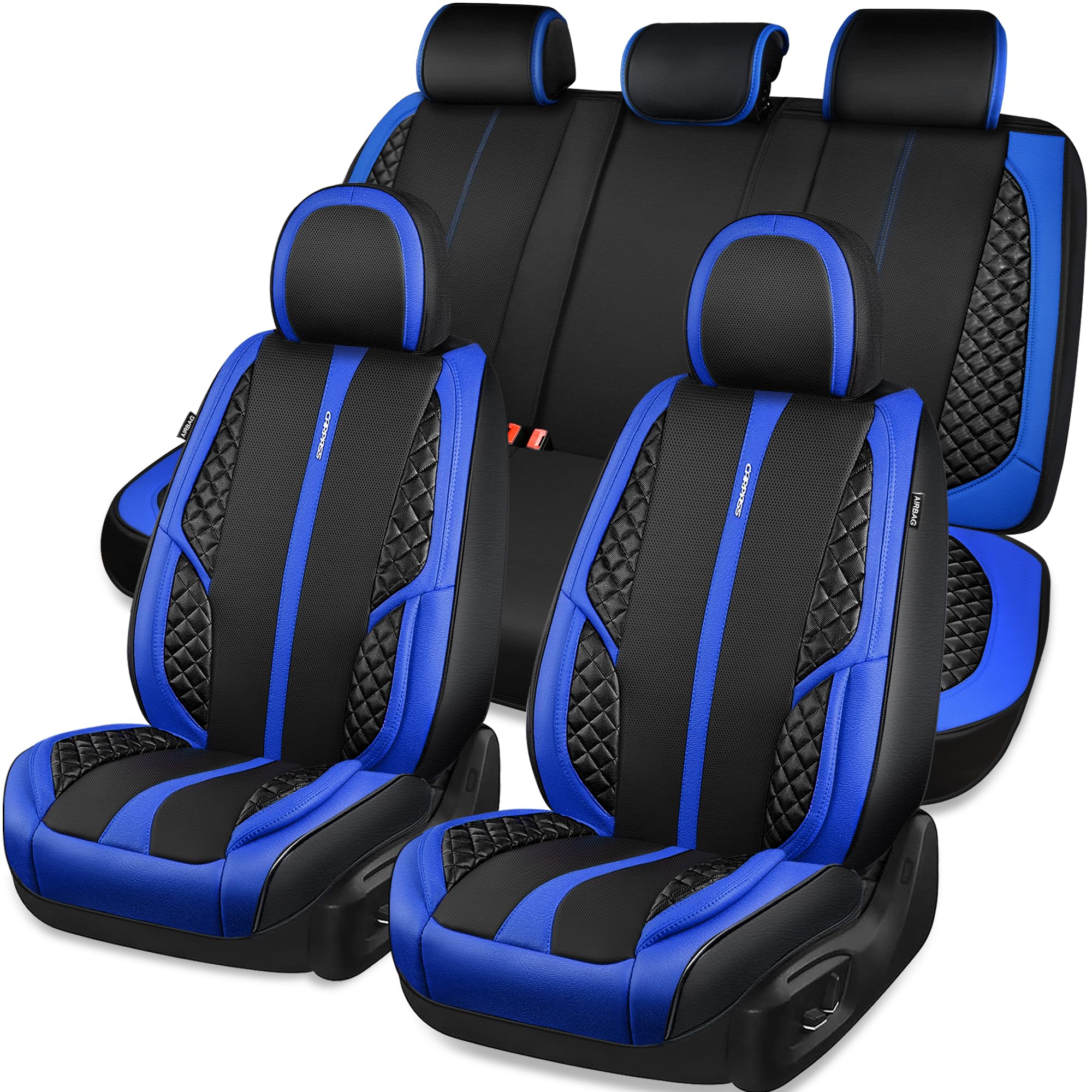 CAR PASS Nappa PU Leather Car Seat Covers Full Set Waterproof Protector Durable Cushioned,Universal Fit for Sedan SUV Pick-up Tr