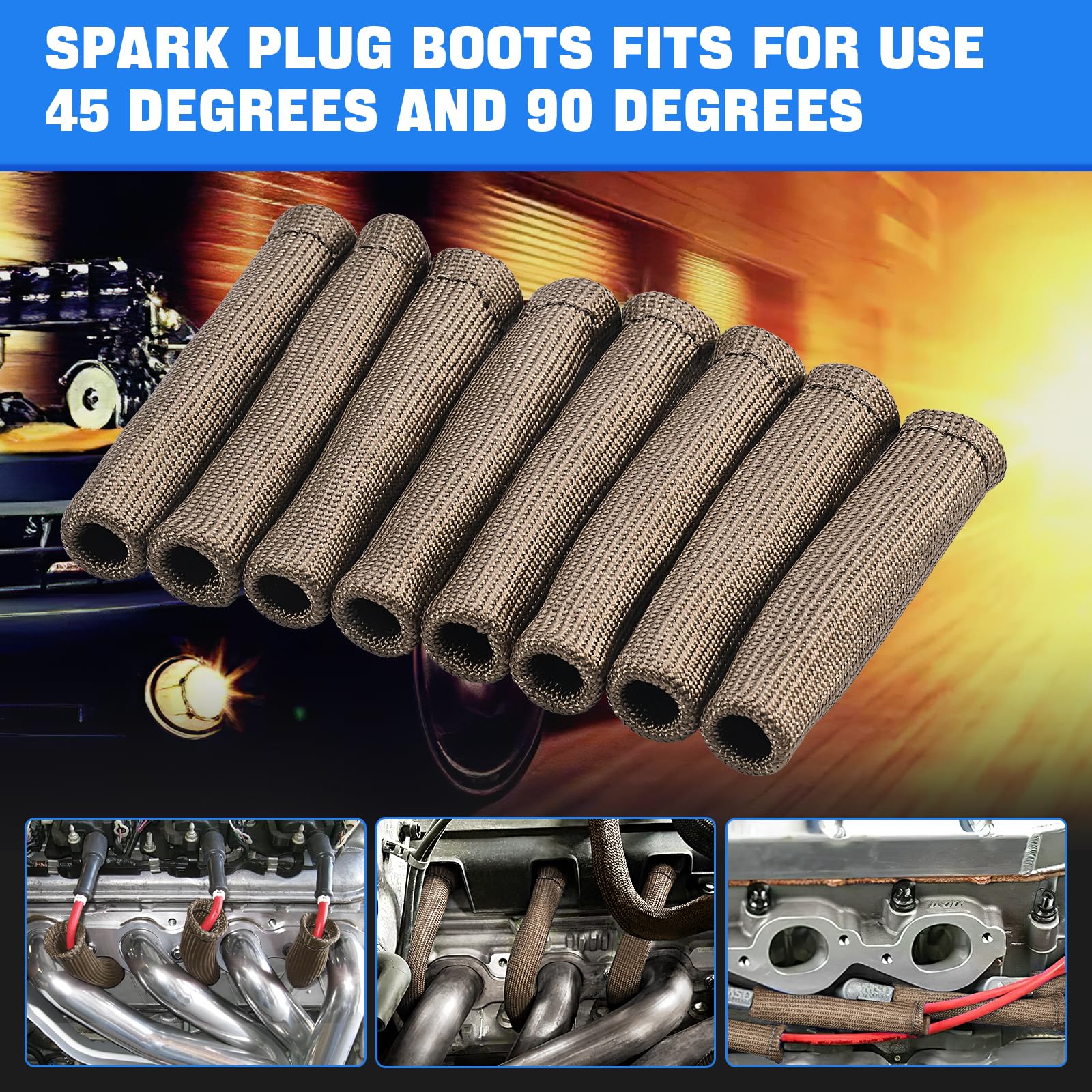 Shinehome 8 Pcs Spark Plug Boot Protector 2500 Spark Plug Wire Heat Shield Sleeve Wrap 6 Inch For Ls1/Ls2 Sbc Bbc 350 454 Spark