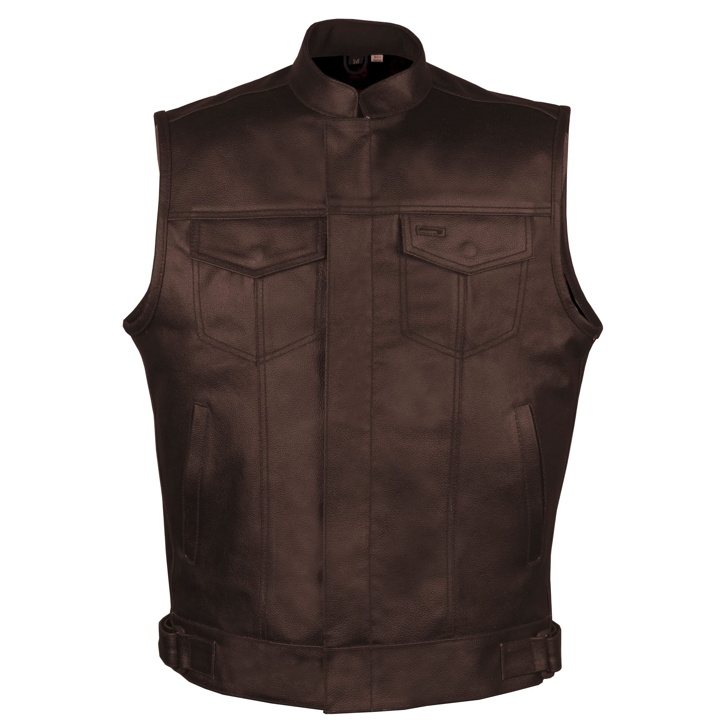 Soa Men'S Leather Motorcycle Concealed Gun Pockets Biker Club Vest W/Armor Coffee Brown L