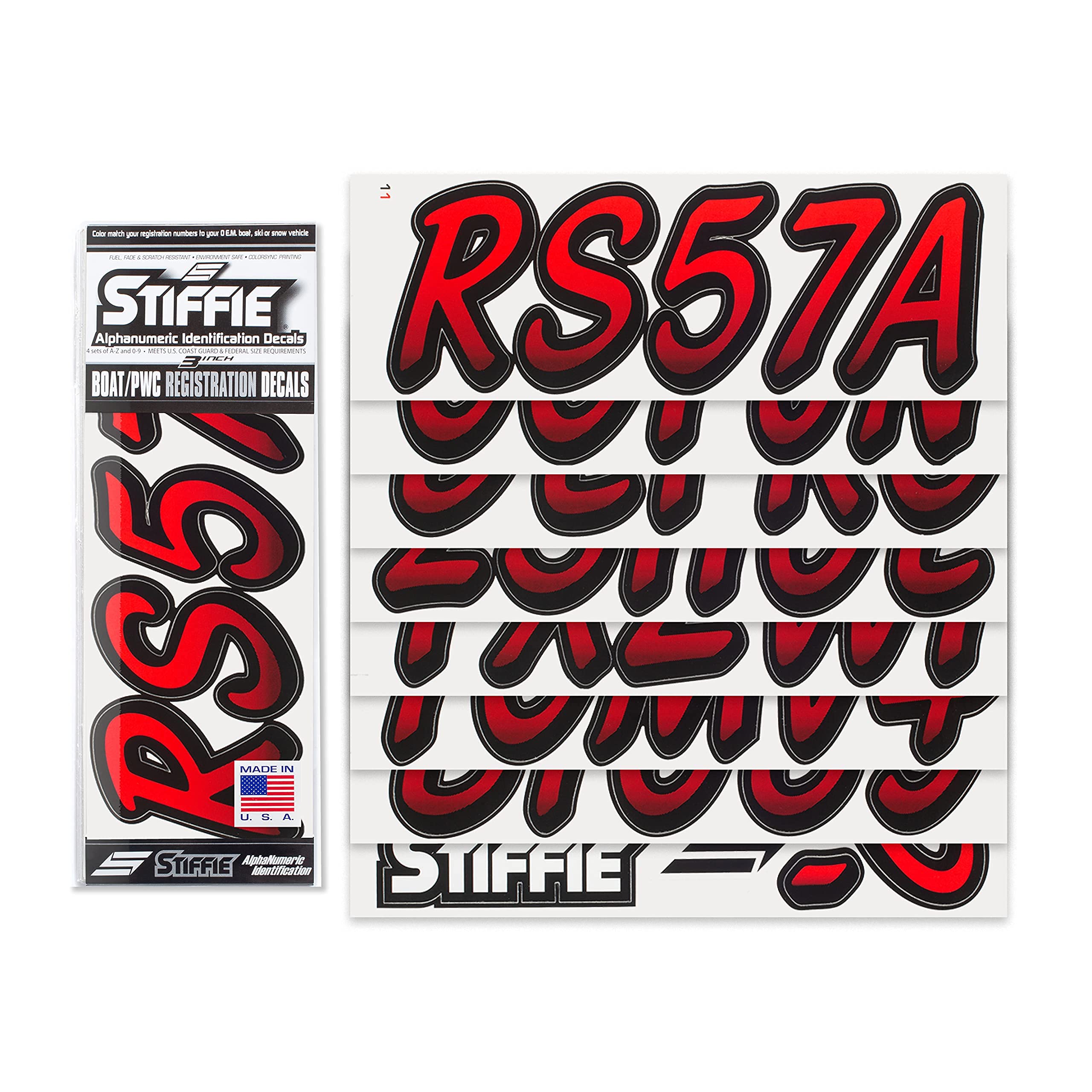 Stiffie Whipline Red/Black 3 '' Boat & Pwc Registration Decals  Numbers Letters Stickers