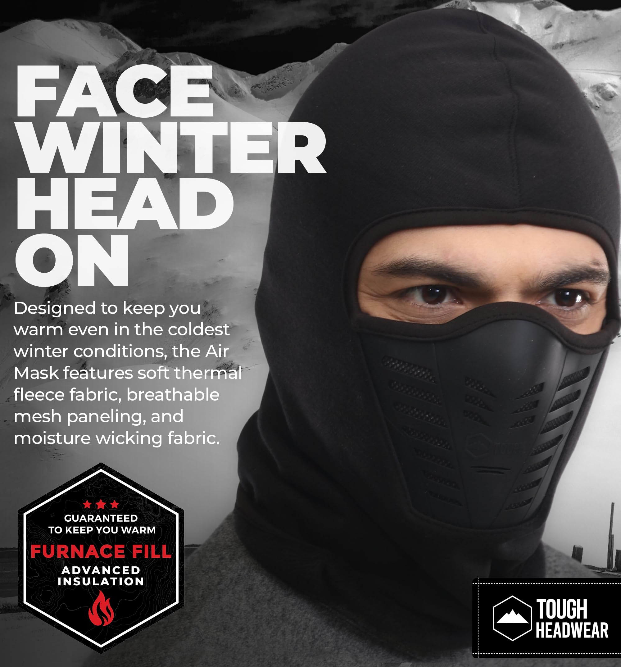 Tough Headwear Balaclava Ski Mask - Thermal Face Mask For Cold Weather With Breathable Air Vents - Winter Full Face Mask For Men & Women Black