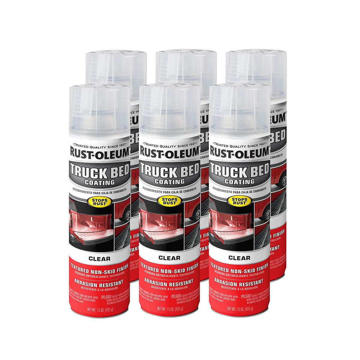Rust-Oleum 352594-6Pk Automotive Truck Bed Coating Spray, 15 Oz, Clear, 6 Pack
